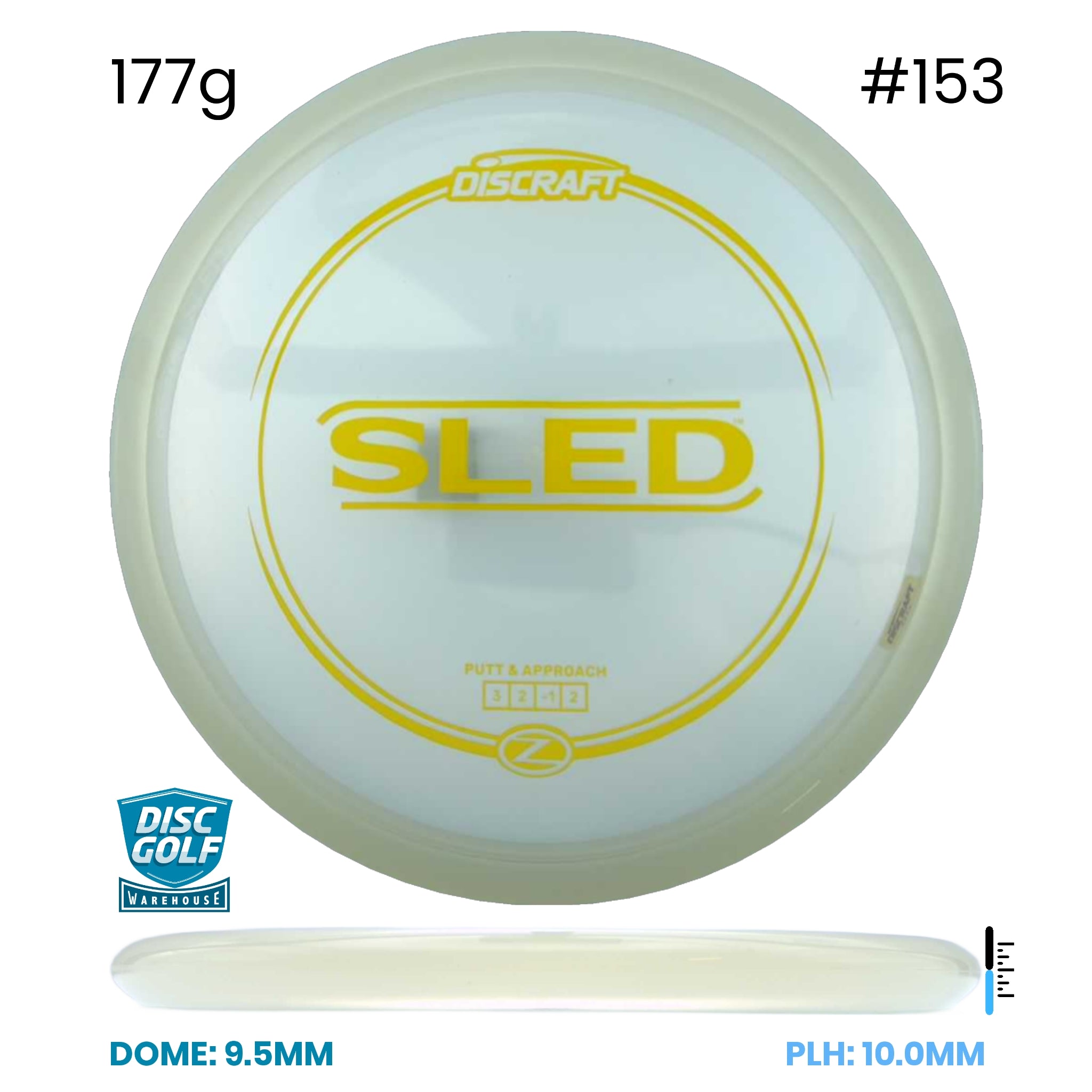 Disc Golf Warehouse Discraft Sled - Z Plastic Clear/#153/Gold 177g