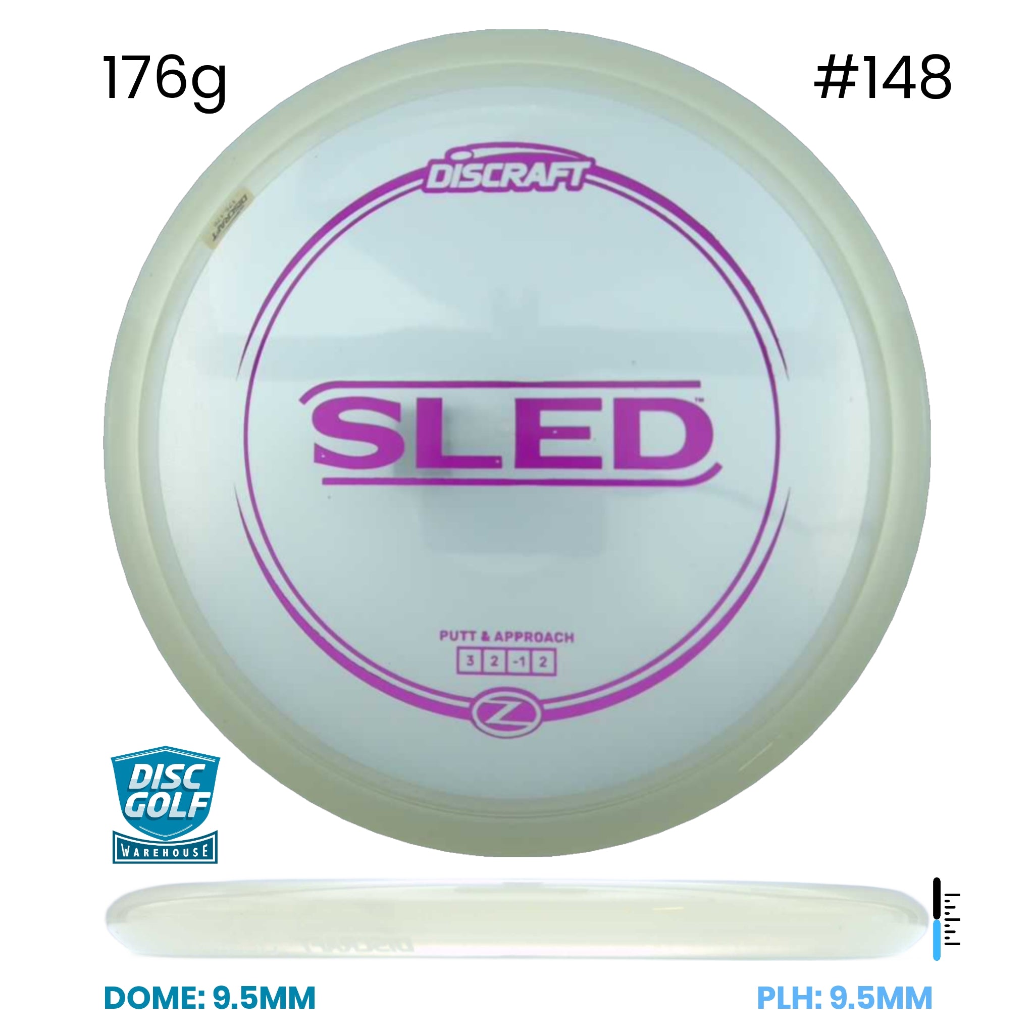 Disc Golf Warehouse Discraft Sled - Z Plastic Clear/Purple Metallic 176g
