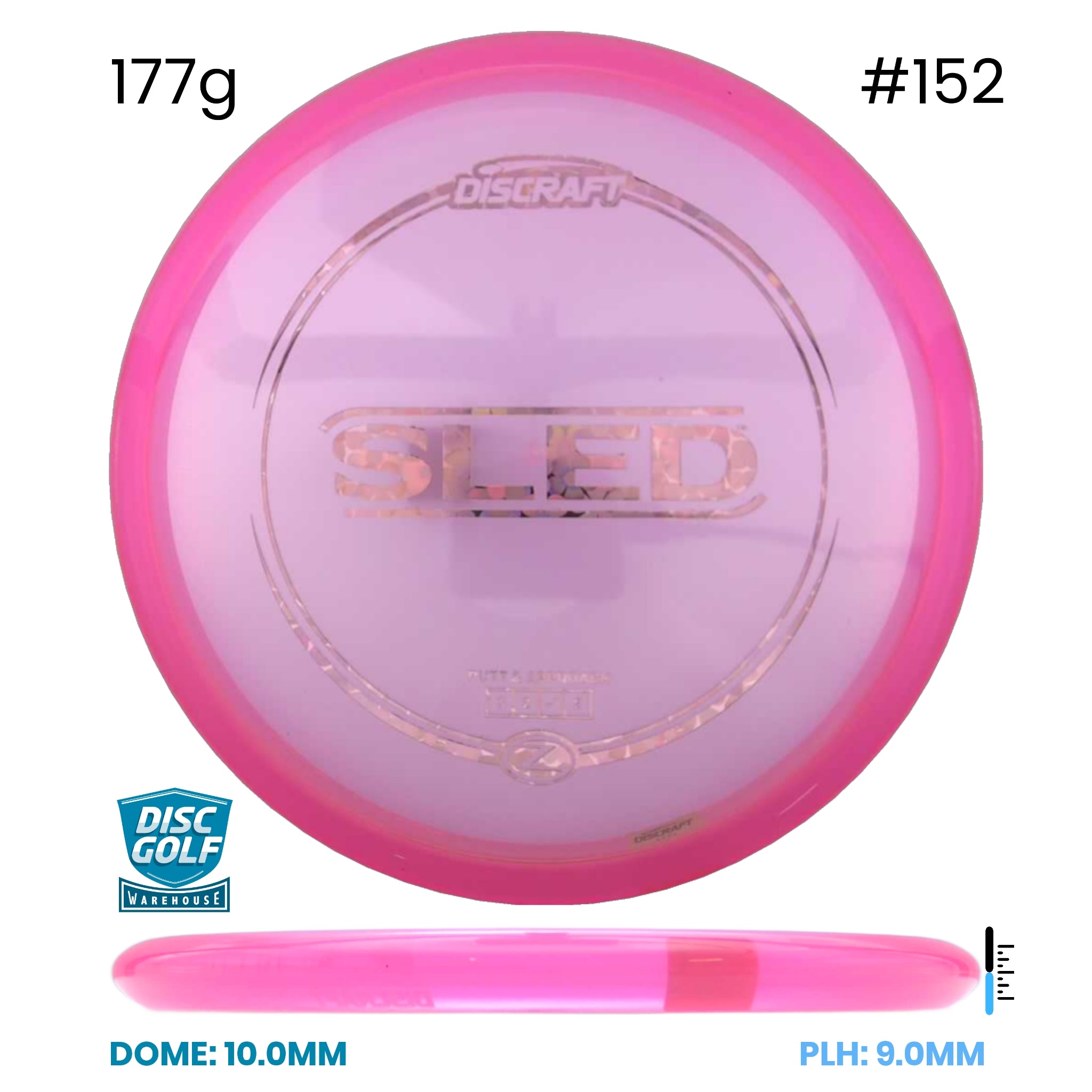 Disc Golf Warehouse Discraft Sled - Z Plastic Pink/#152/Red Metallic 177g