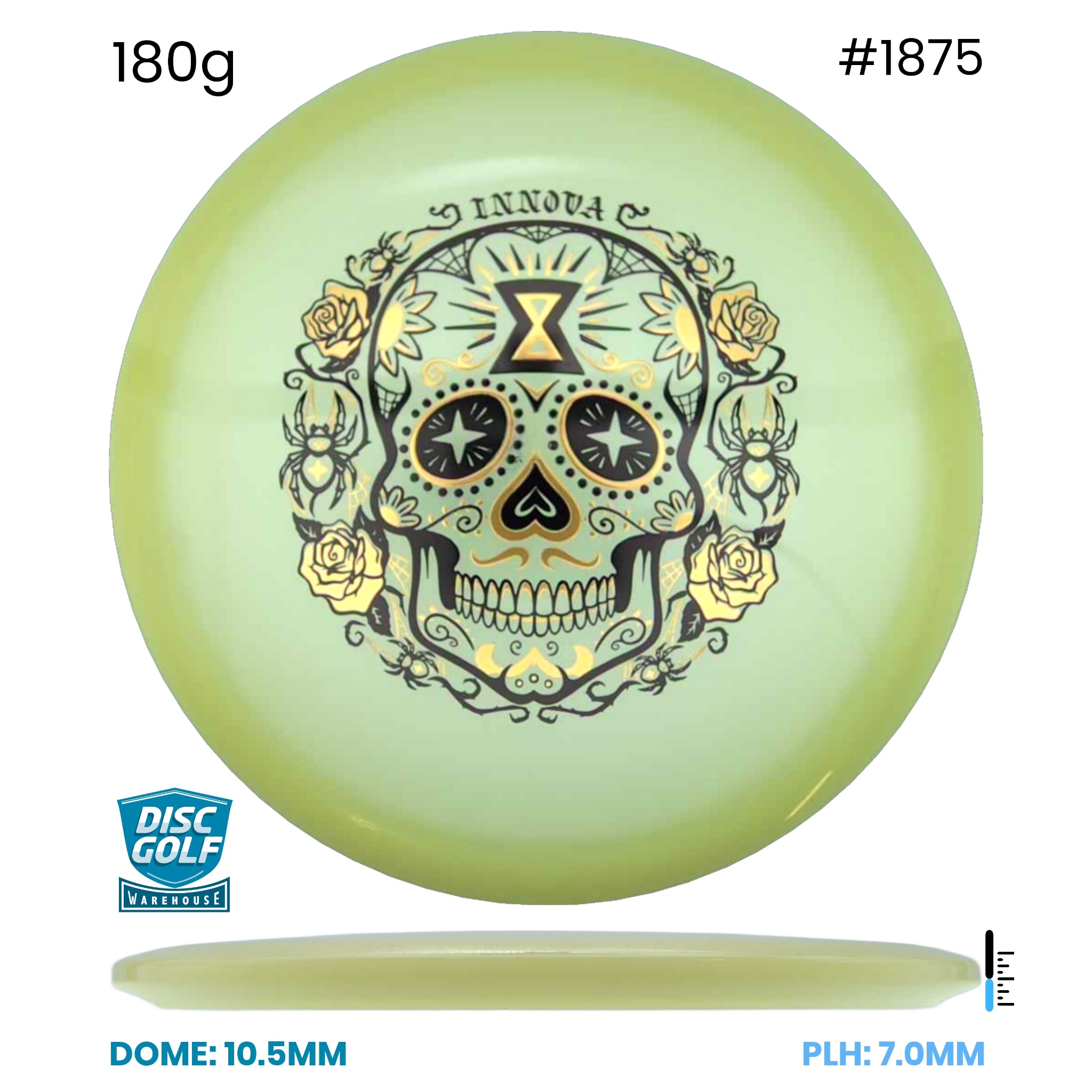 Disc Golf Warehouse Innova Arachnid - Proto Glow Champion Plastic - Halloween Stamp Glow/Purple Metallic, Gold 180g