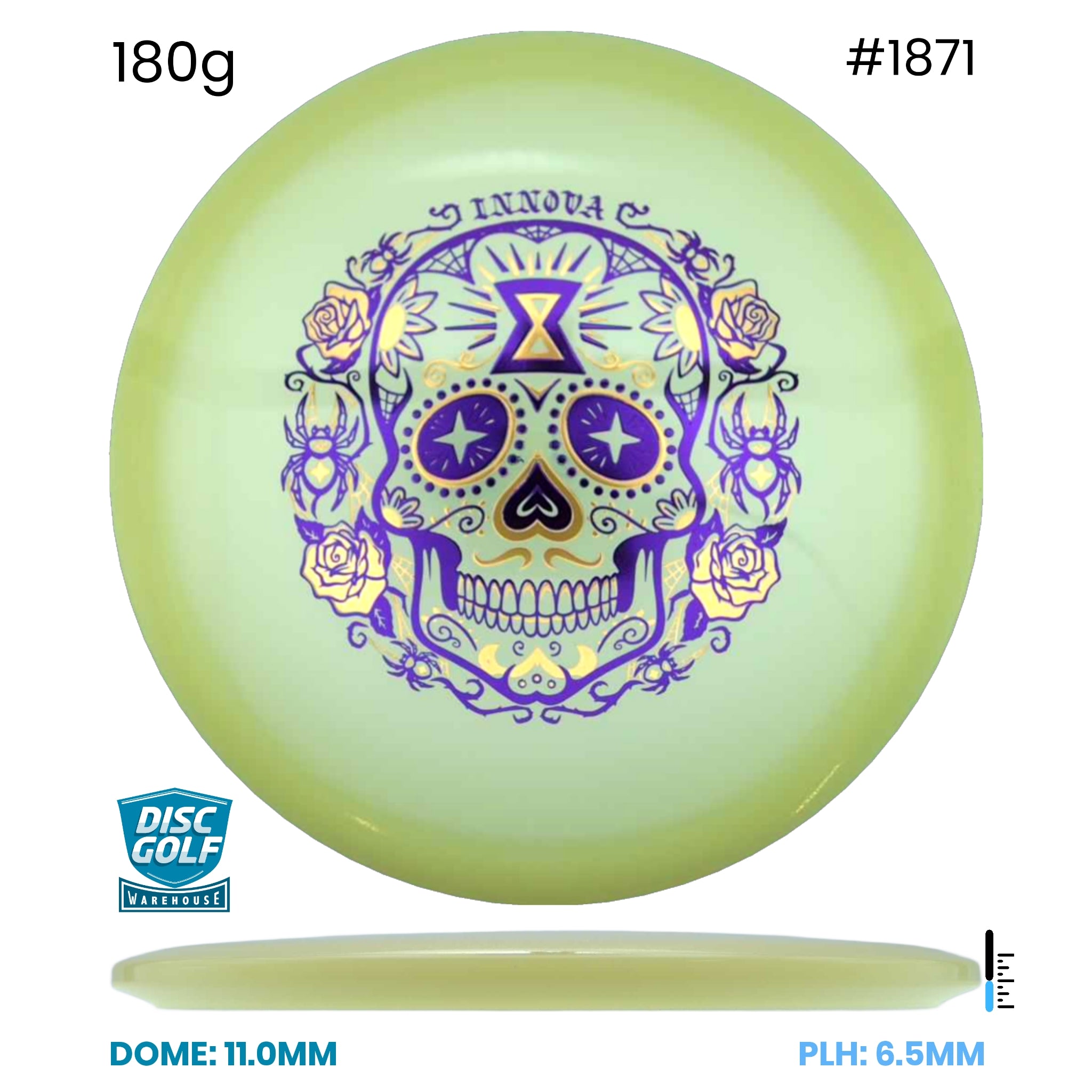 Disc Golf Warehouse Innova Arachnid - Proto Glow Champion Plastic - Halloween Stamp Glow/Purple Metallic, Gold 180g