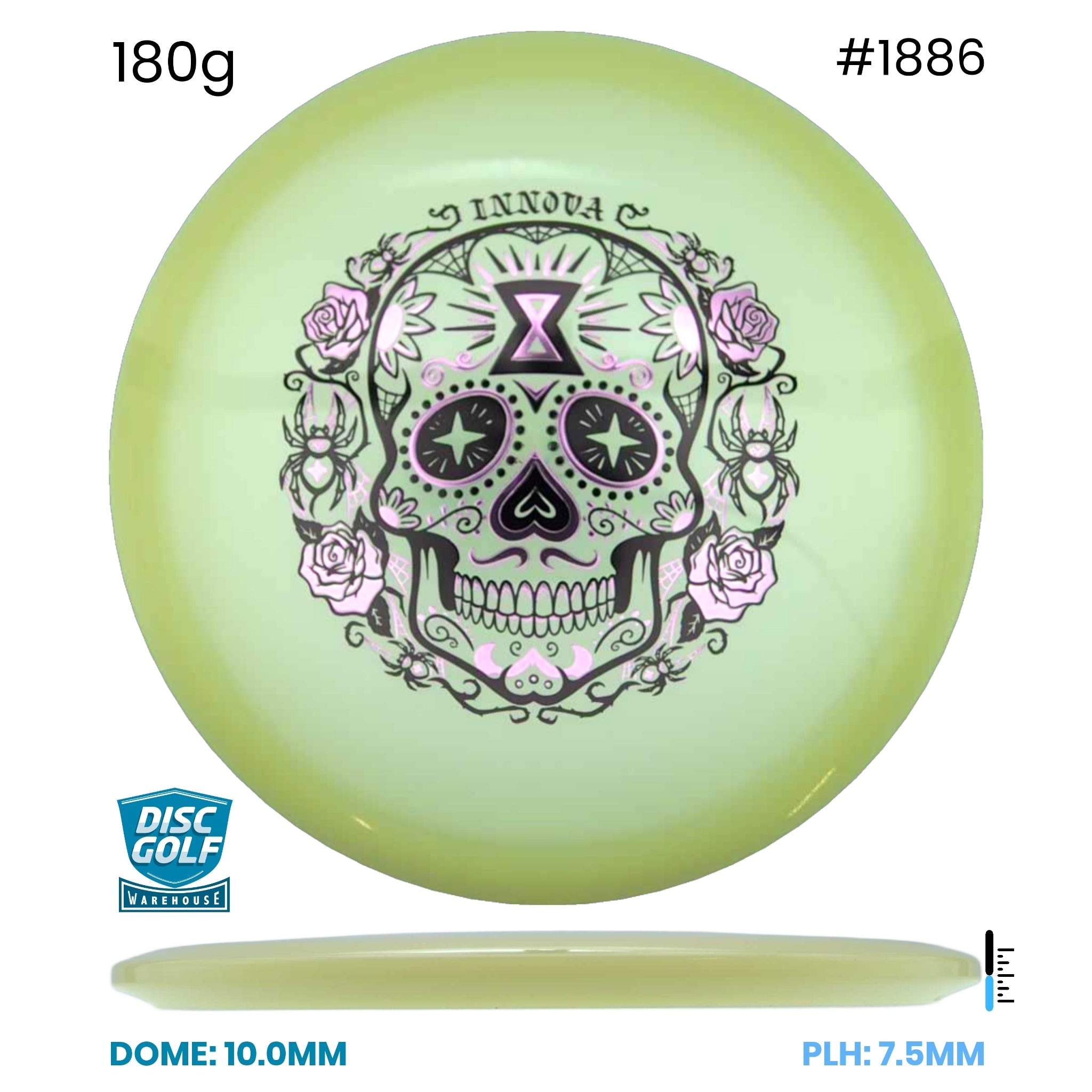 Disc Golf Warehouse Innova Arachnid - Proto Glow Champion Plastic - Halloween Stamp Glow/Purple Metallic, Gold 180g