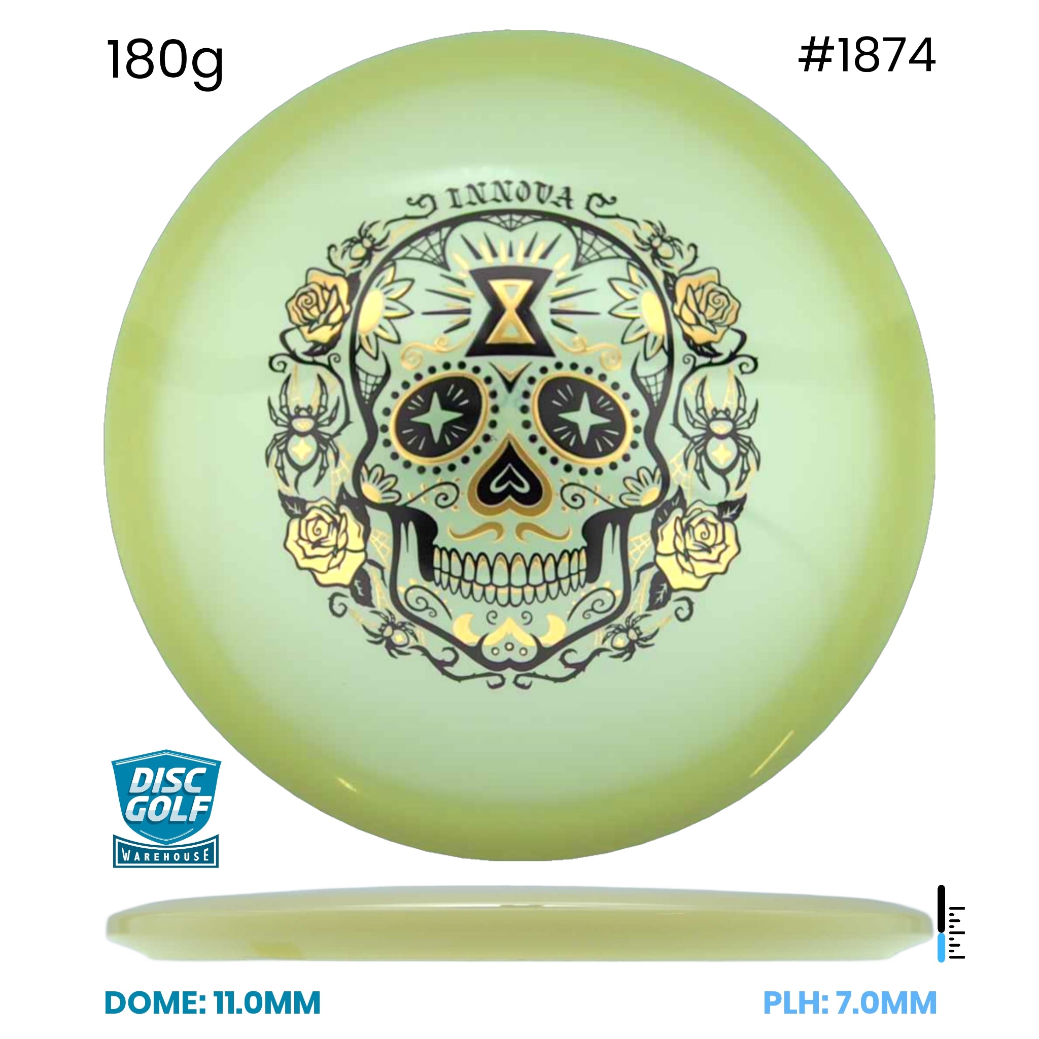 Disc Golf Warehouse Innova Arachnid - Proto Glow Champion Plastic - Halloween Stamp Glow/Purple Metallic, Gold 180g