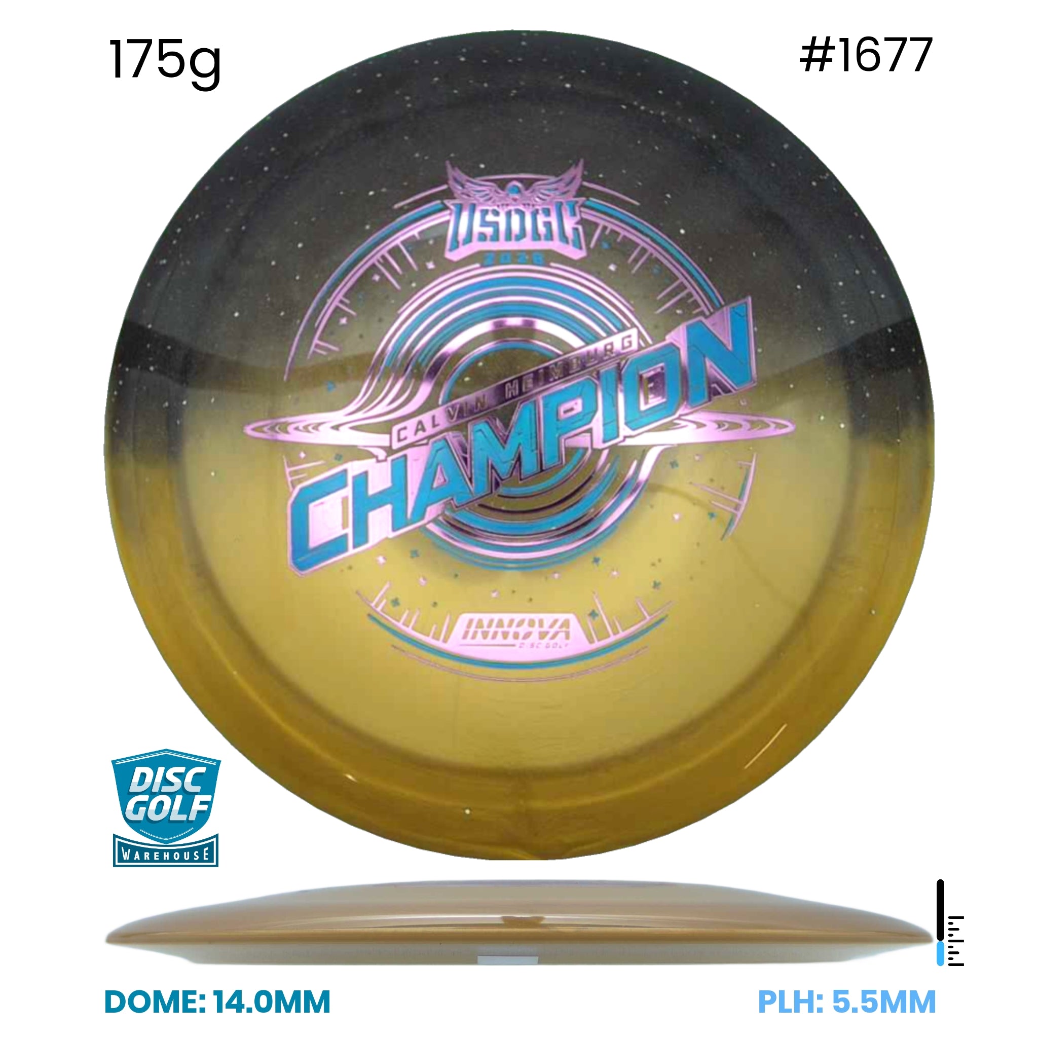 Disc Golf Warehouse Innova Destroyer - Duo Plastic - Calvin Heimburg 2026 USDGC Commemorative Edition Gold & Black/Multicolour 175g