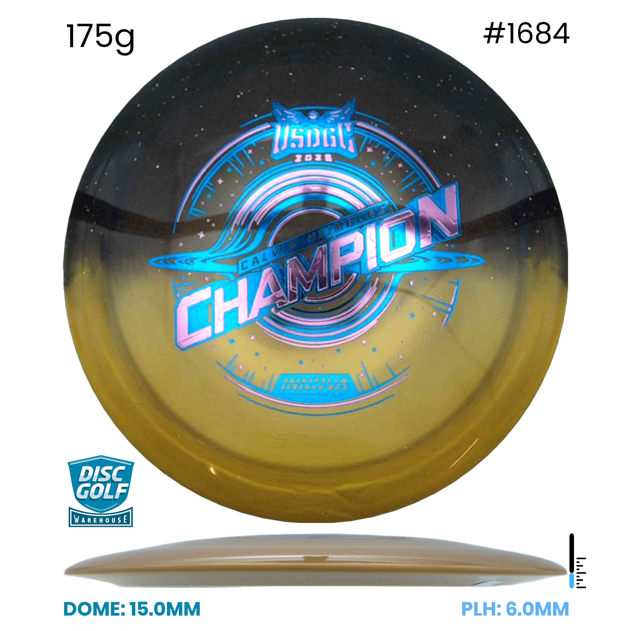 Disc Golf Warehouse Innova Destroyer - Duo Plastic - Calvin Heimburg 2026 USDGC Commemorative Edition Gold & Black/Multicolour 175g