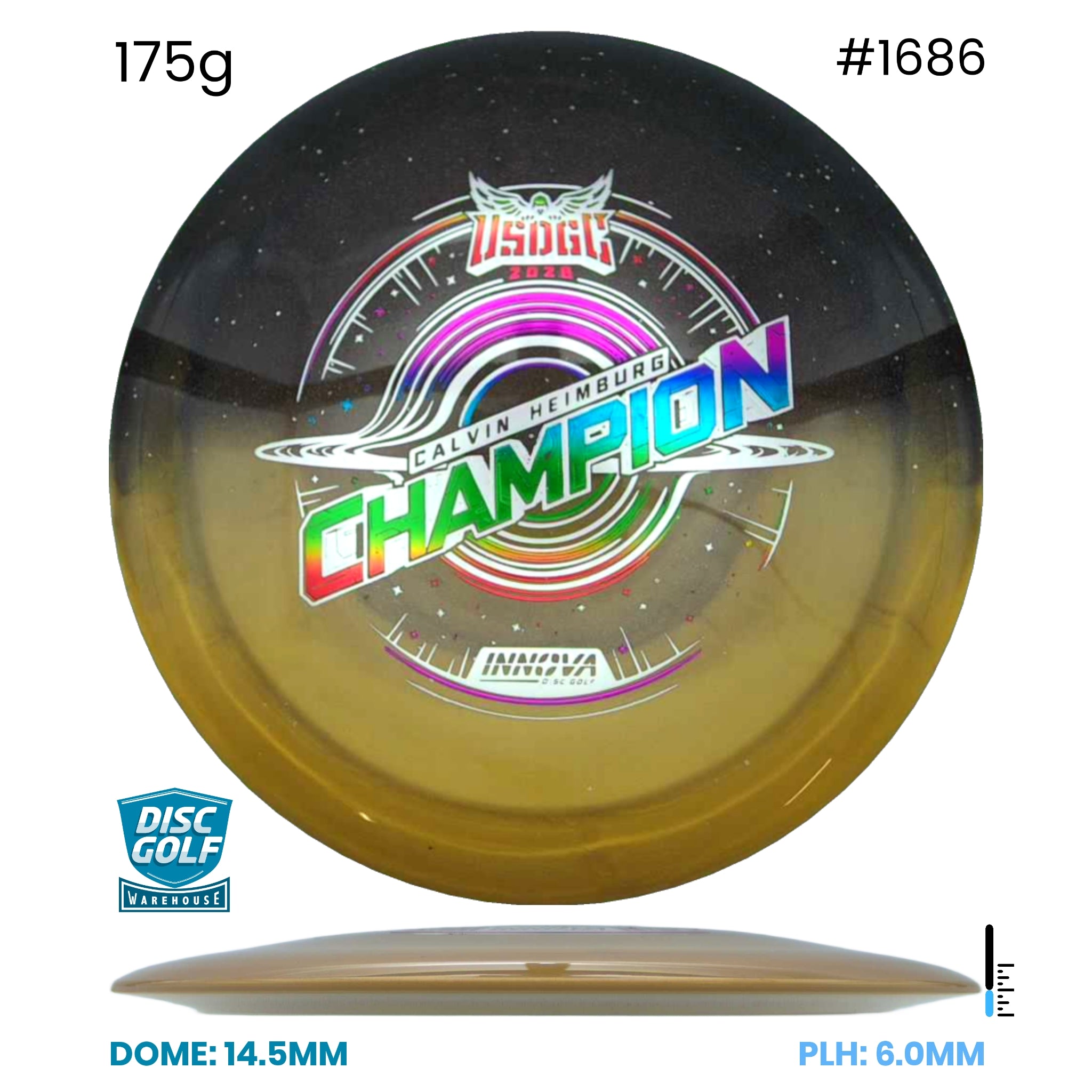Disc Golf Warehouse Innova Destroyer - Duo Plastic - Calvin Heimburg 2026 USDGC Commemorative Edition Gold & Black/Multicolour 175g
