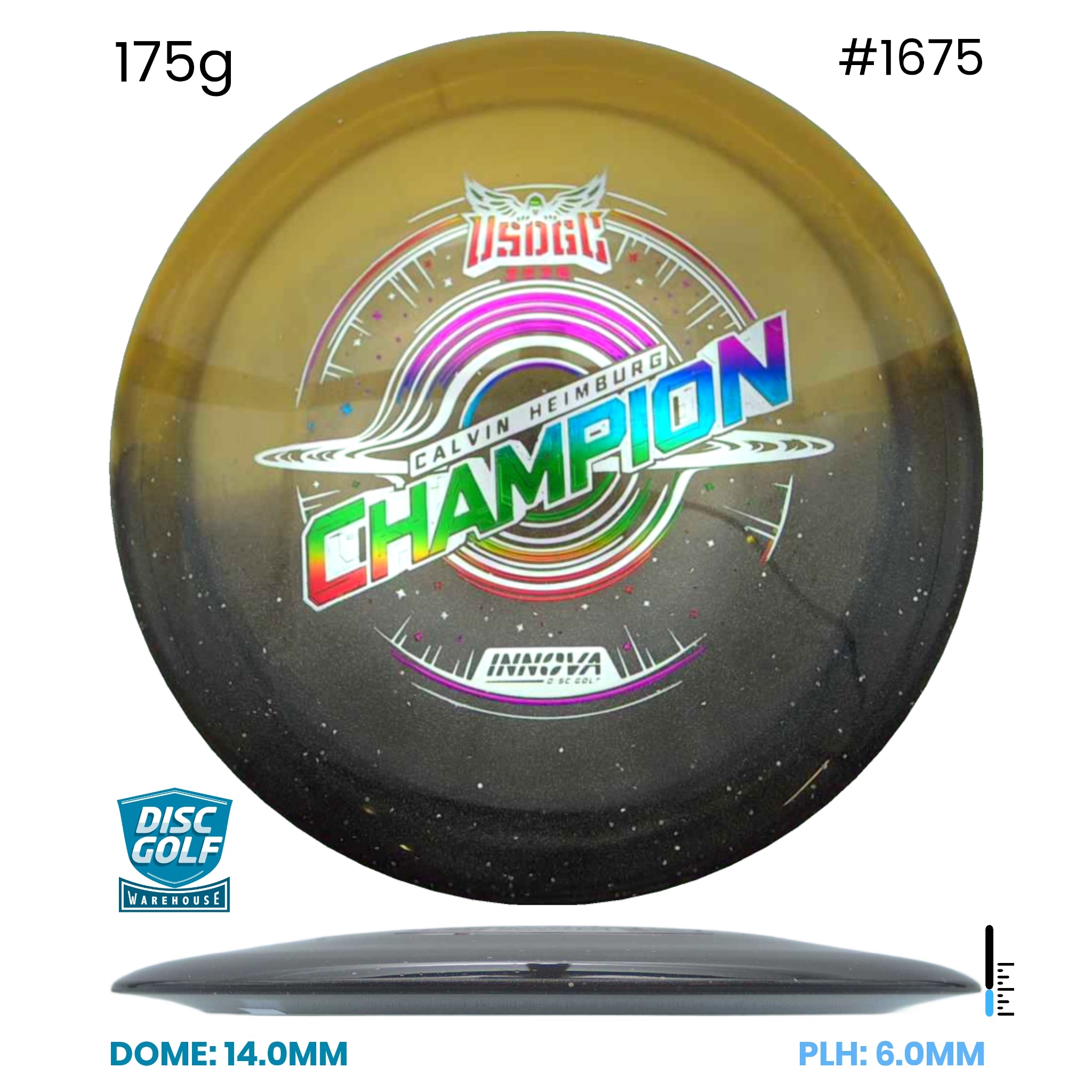 Disc Golf Warehouse Innova Destroyer - Duo Plastic - Calvin Heimburg 2026 USDGC Commemorative Edition Gold & Black/Multicolour 175g