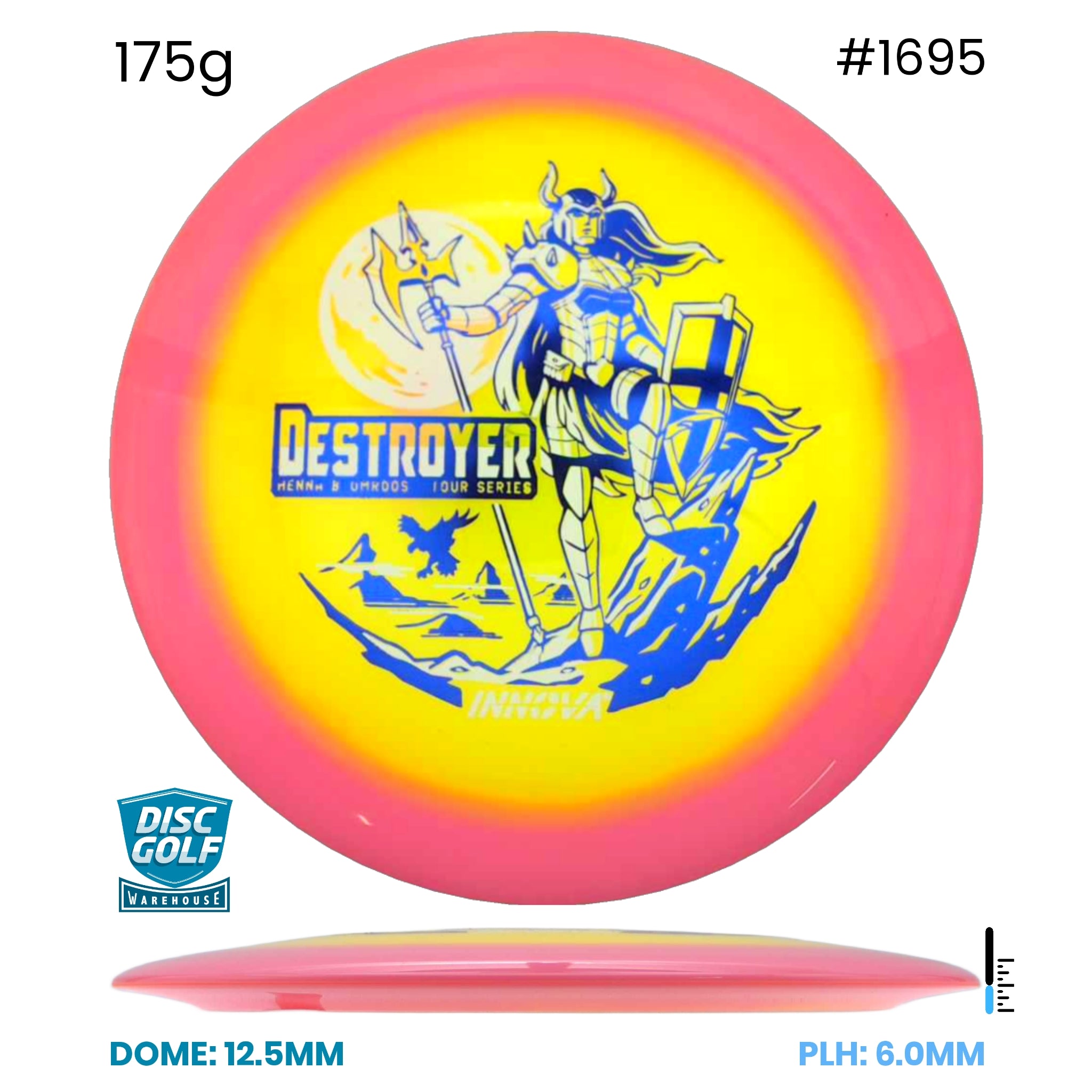 Disc Golf Warehouse Innova Destroyer - Halo Champion Plastic - Henna Blomroos 2026 Tour Series Yellow/Blue Metallic 175g