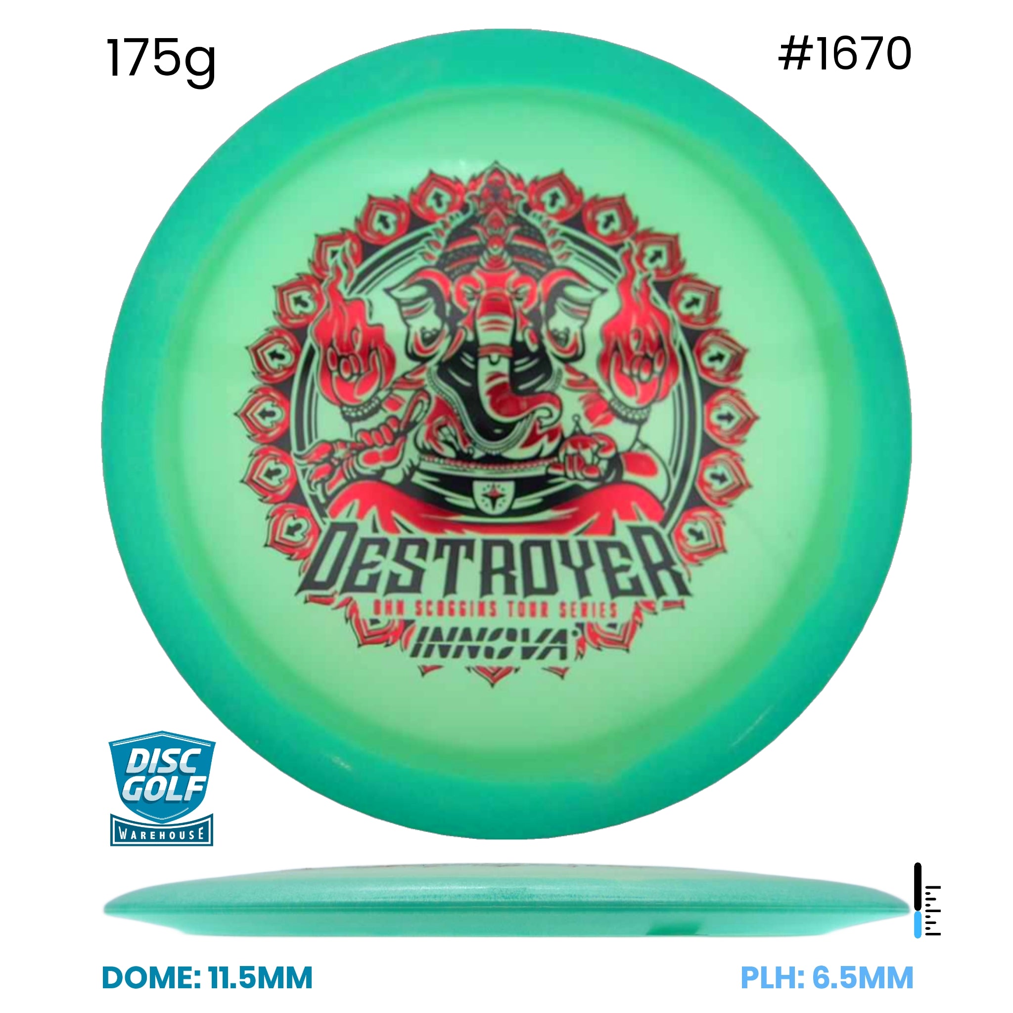 Disc Golf Warehouse Innova Destroyer - Proto Glow Halo Champion Plastic - Ohn Scoggins 2026 Tour Series Blue/Multicolor 175g