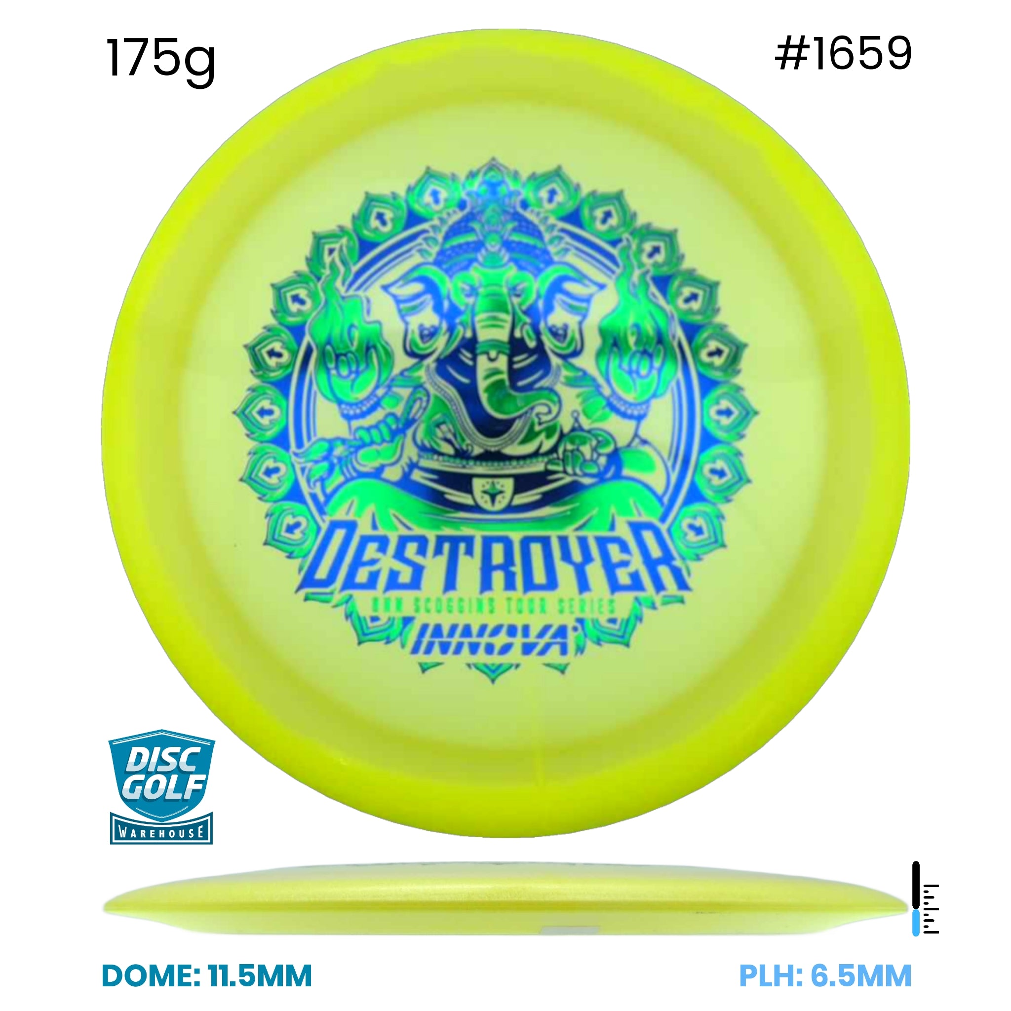 Disc Golf Warehouse Innova Destroyer - Proto Glow Halo Champion Plastic - Ohn Scoggins 2026 Tour Series Yellow/Multicolor 175g