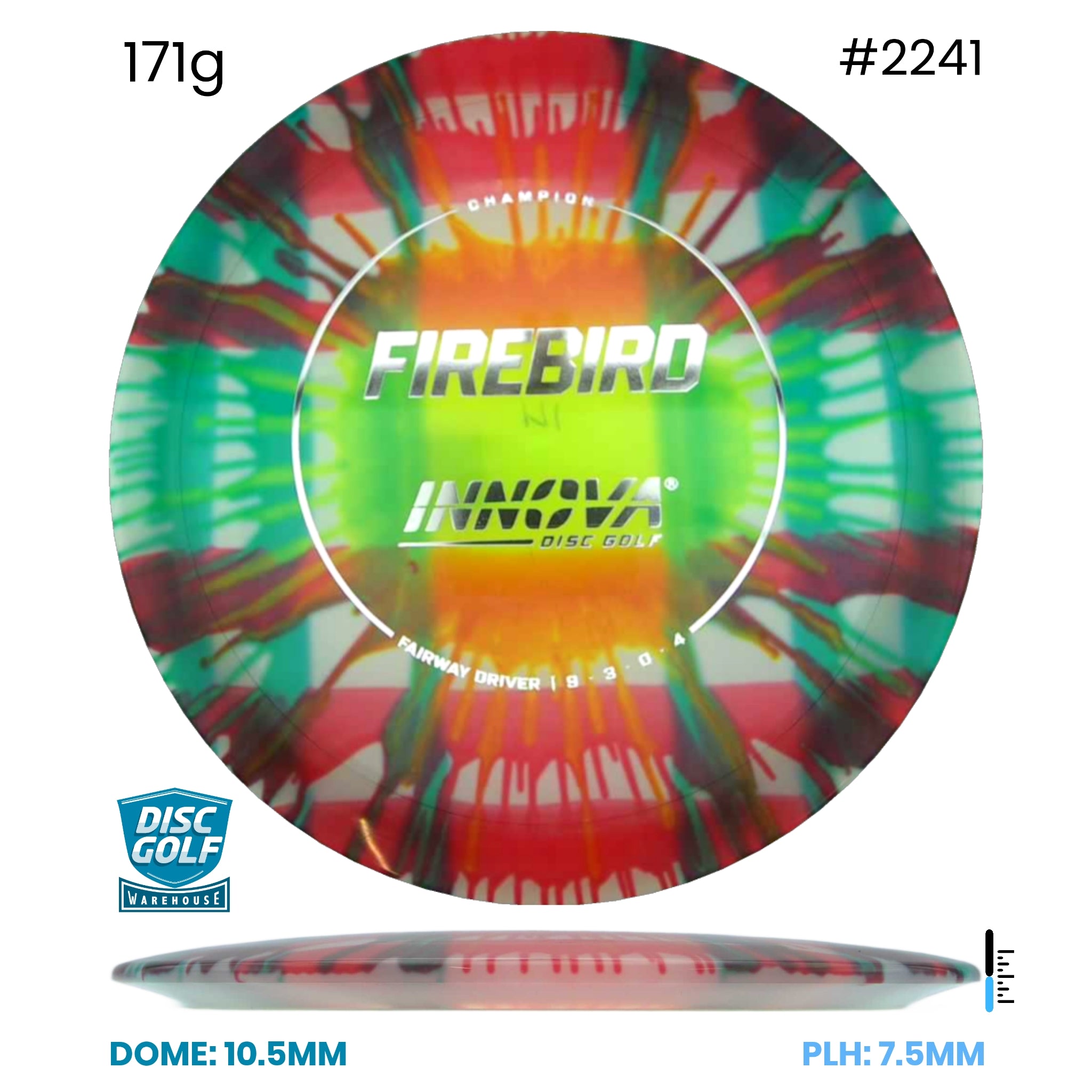 Disc Golf Warehouse Innova Firebird - I-Dye Champion Full Colour Dye/Green Metallic 171g
