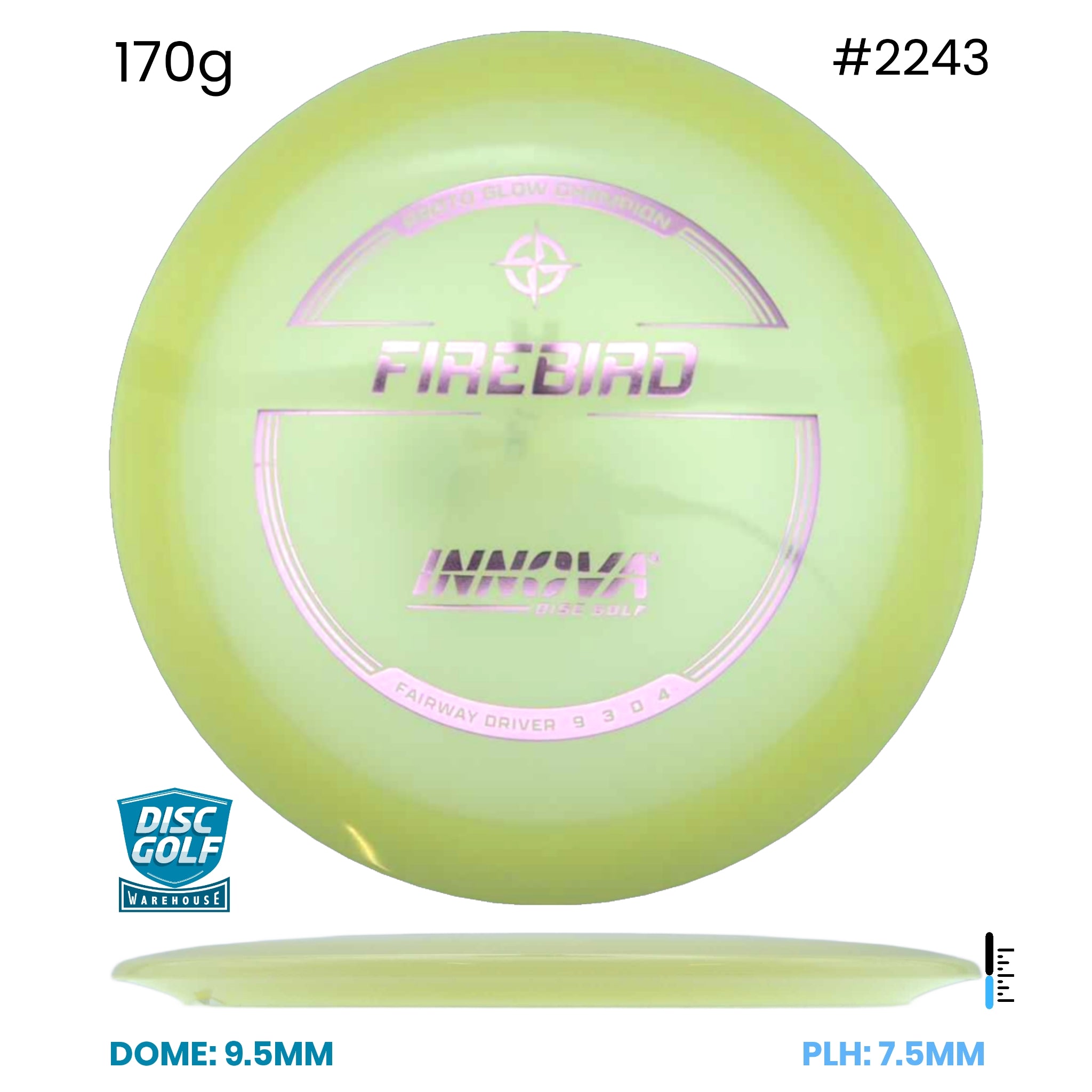 Disc Golf Warehouse Innova Firebird - Proto Glow Champion Plastic Glow/Blue Metallic, Gold 170g