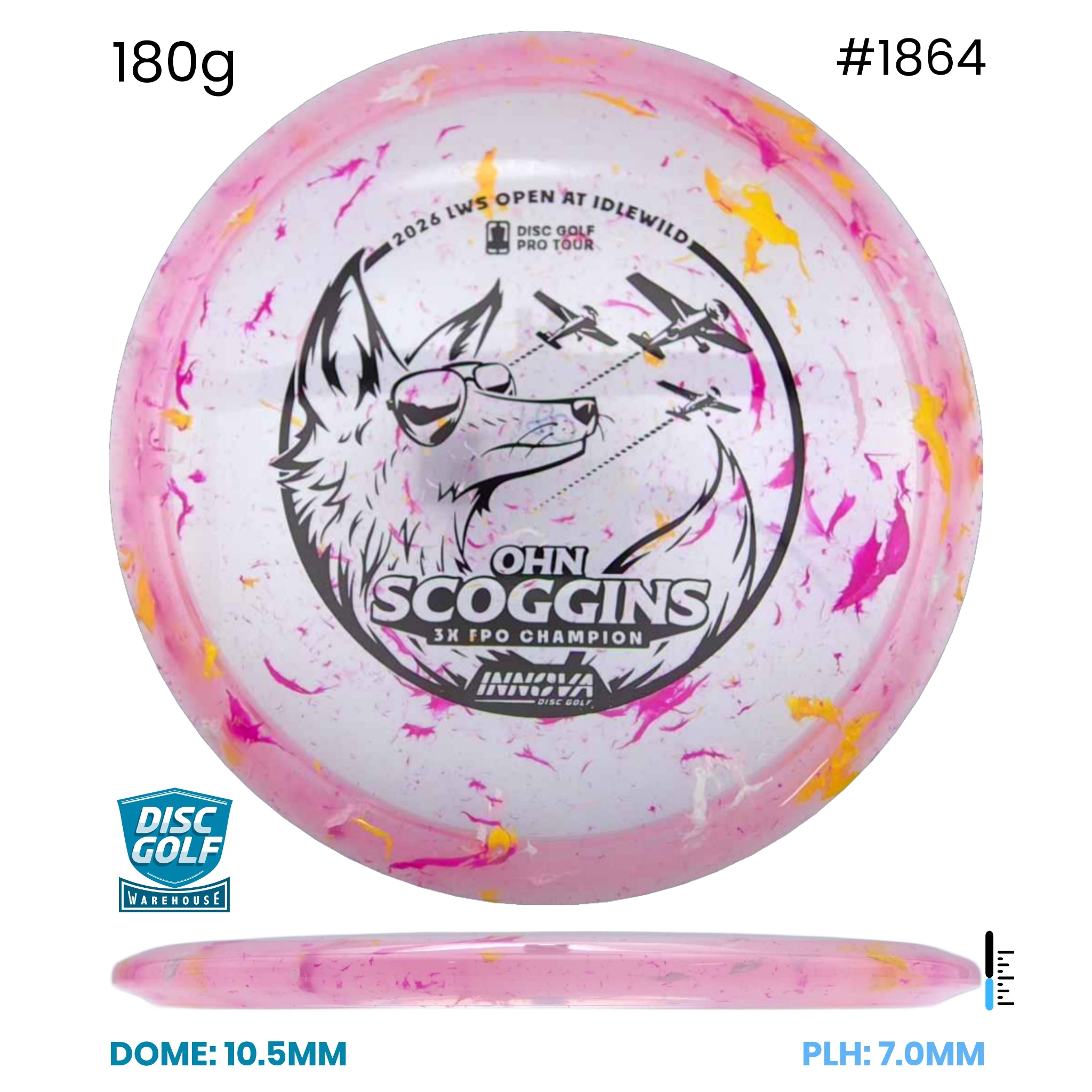 Disc Golf Warehouse Innova Fox - Party Time Plastic - Ohn Scoggins Commemorative Edition Pink/Silver 180g