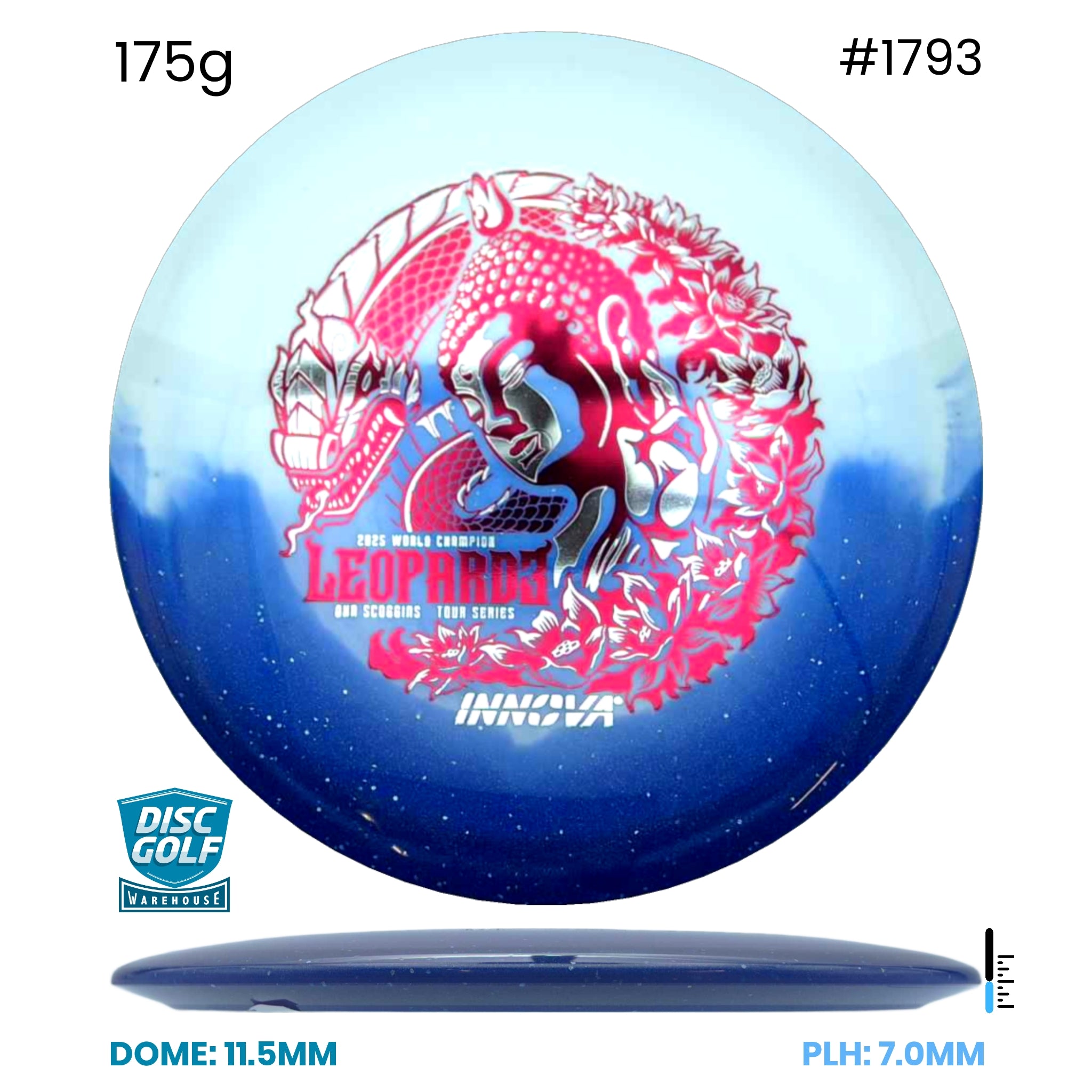 Disc Golf Warehouse Innova Leopard3 - Duo Plastic - Ohn Scoggins 2026 Tour Series Blue/Black, Silver 175g