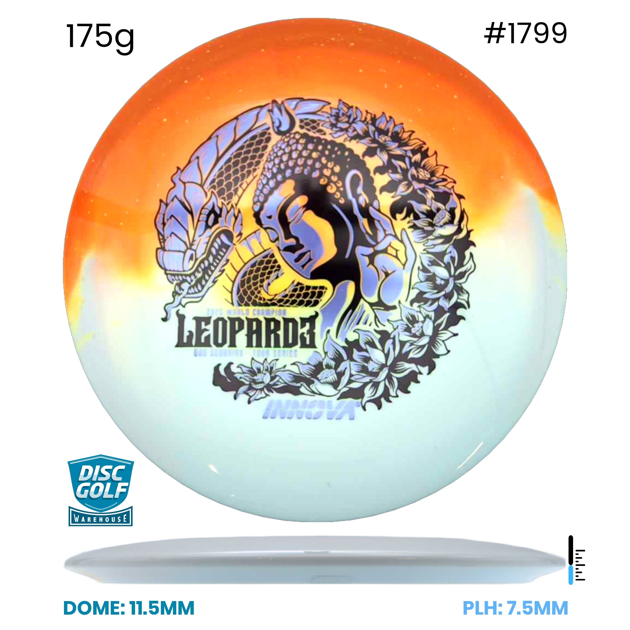 Disc Golf Warehouse Innova Leopard3 - Duo Plastic - Ohn Scoggins 2026 Tour Series Orange/Black, Silver 175g