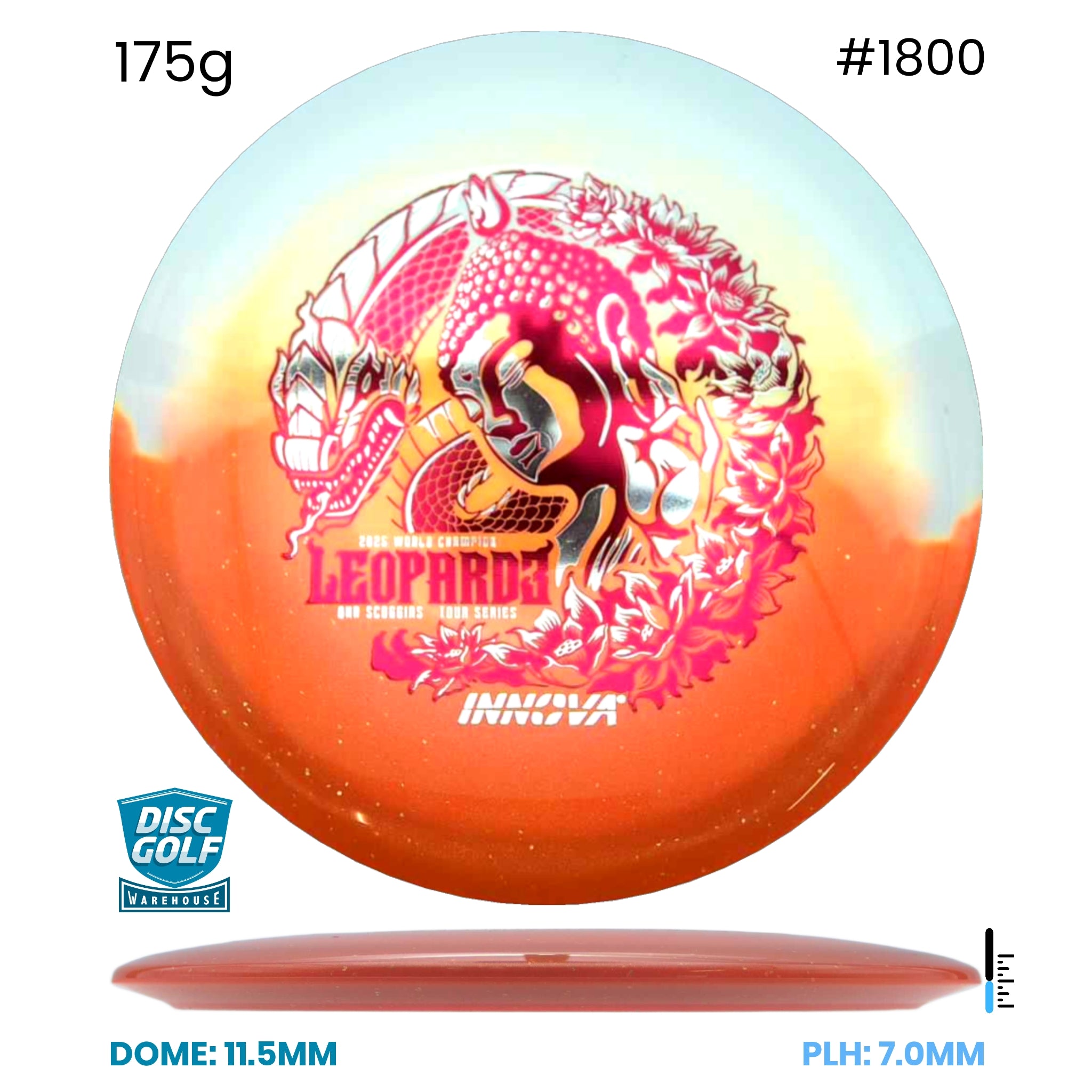 Disc Golf Warehouse Innova Leopard3 - Duo Plastic - Ohn Scoggins 2026 Tour Series Orange/Black, Silver 175g