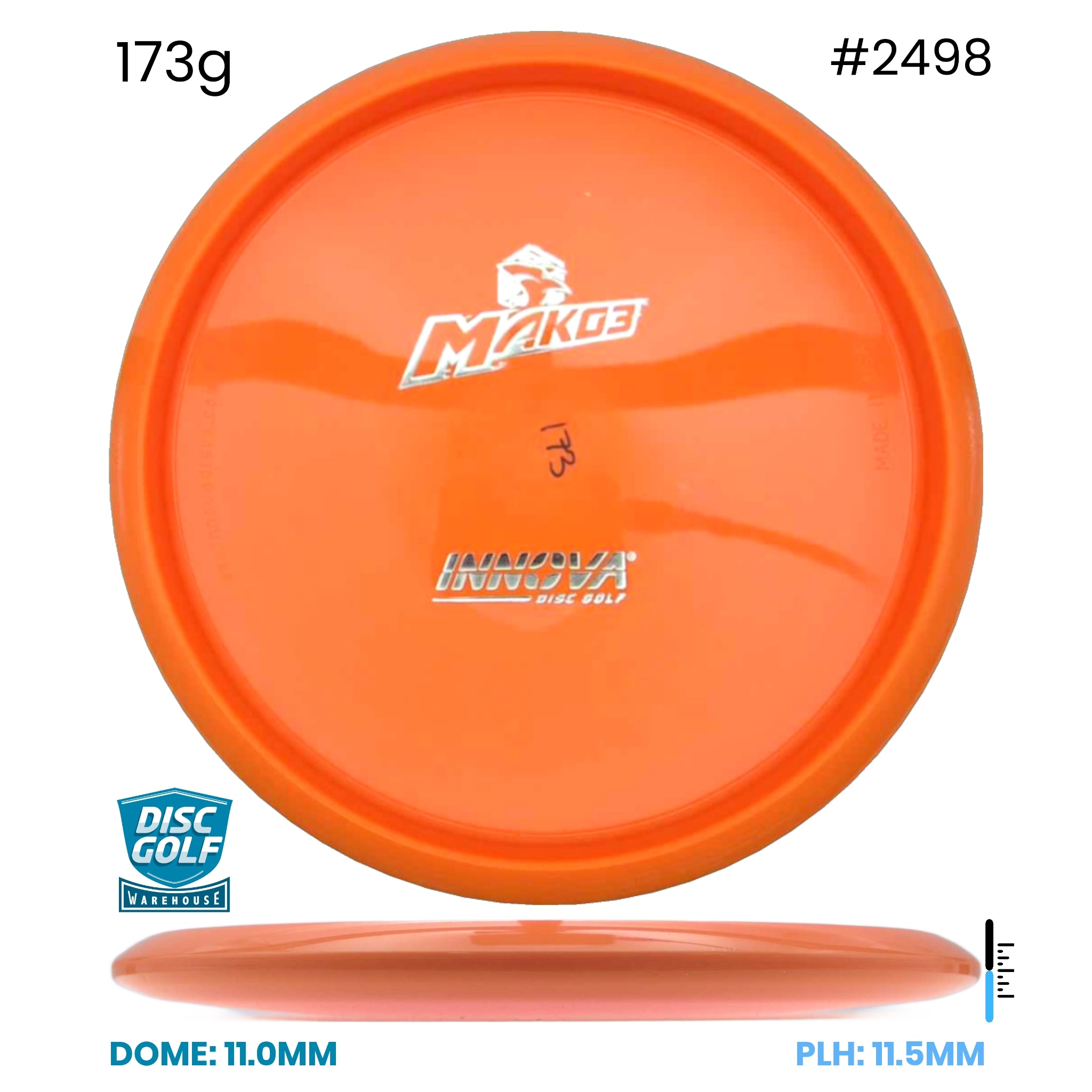 Disc Golf Warehouse Innova Mako3 - Star Plastic - Bottom Stamp Orange/Silver 173g