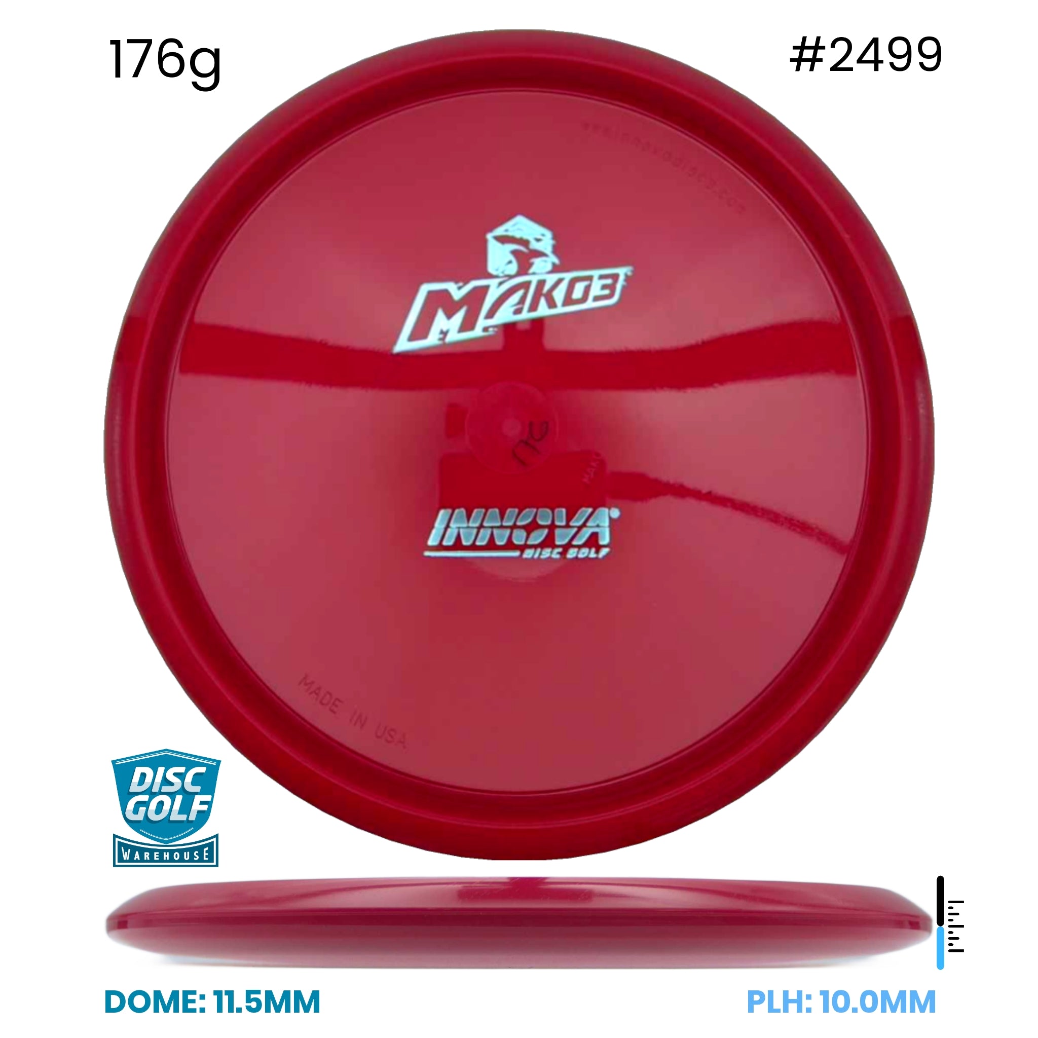 Disc Golf Warehouse Innova Mako3 - Star Plastic - Bottom Stamp Red/Silver 176g