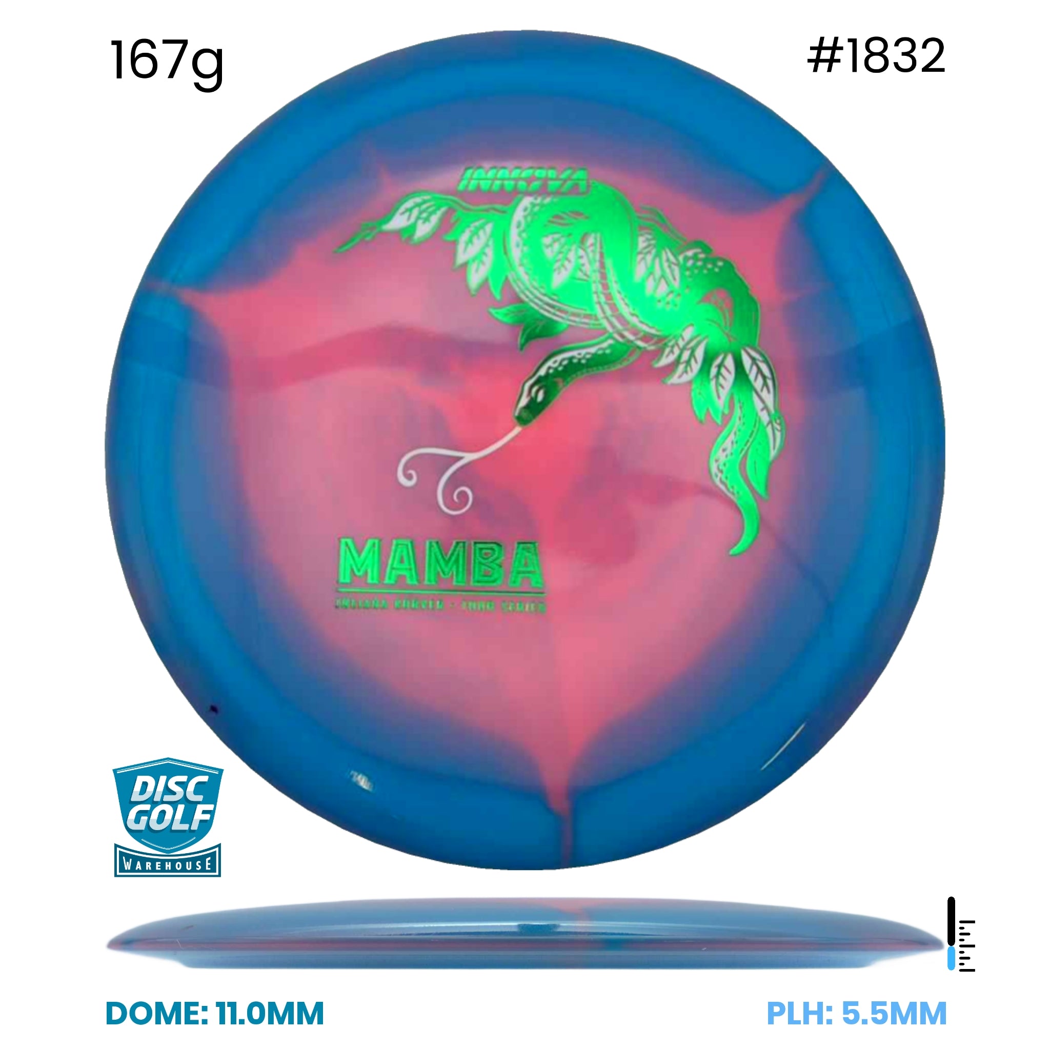 Disc Golf Warehouse Innova Mamba - Proto Glow Halo Star Plastic - Juliana Korver 2026 Tour Series Pink/Blue Metallic, Green Metallic 167g