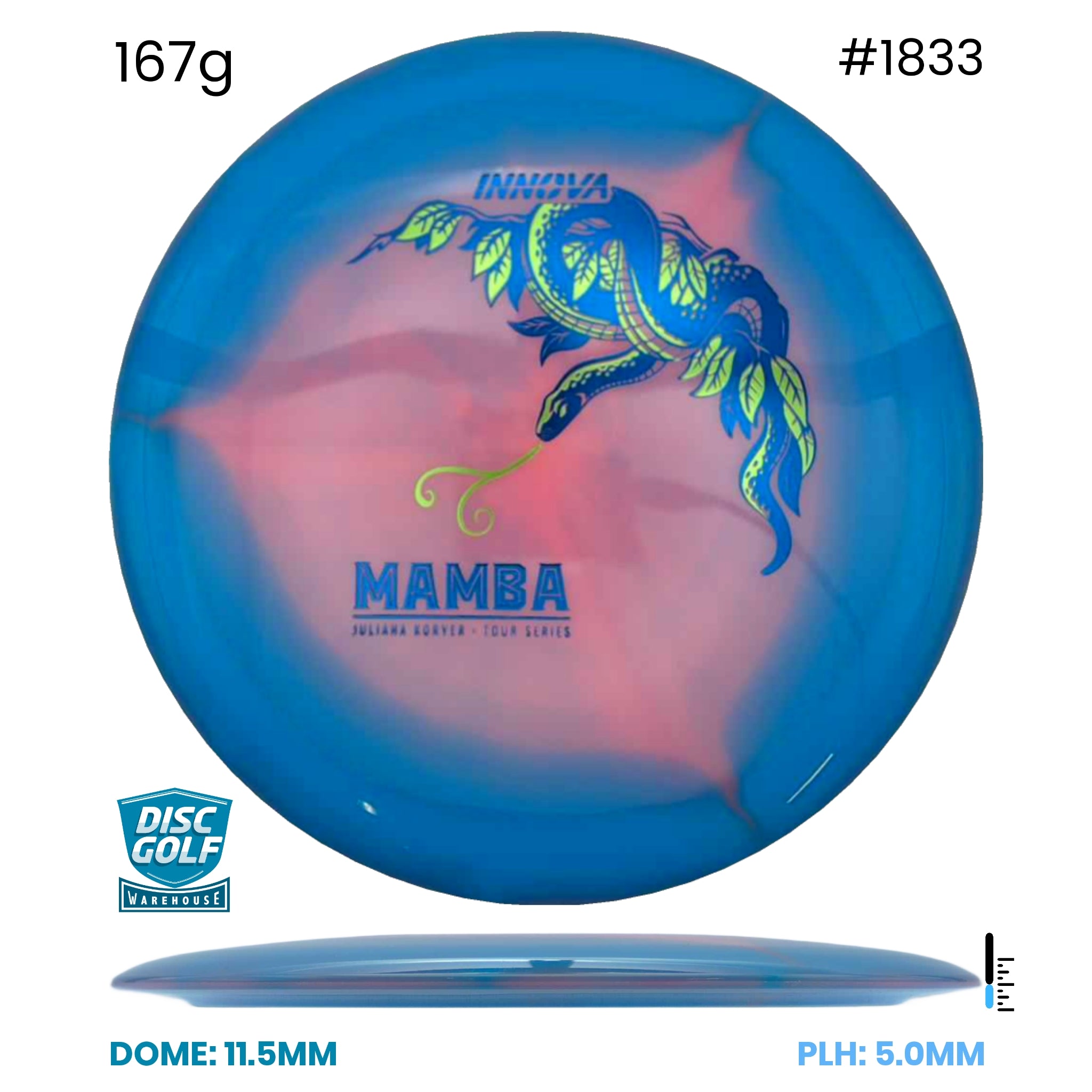 Disc Golf Warehouse Innova Mamba - Proto Glow Halo Star Plastic - Juliana Korver 2026 Tour Series Pink/Blue Metallic, Green Metallic 167g