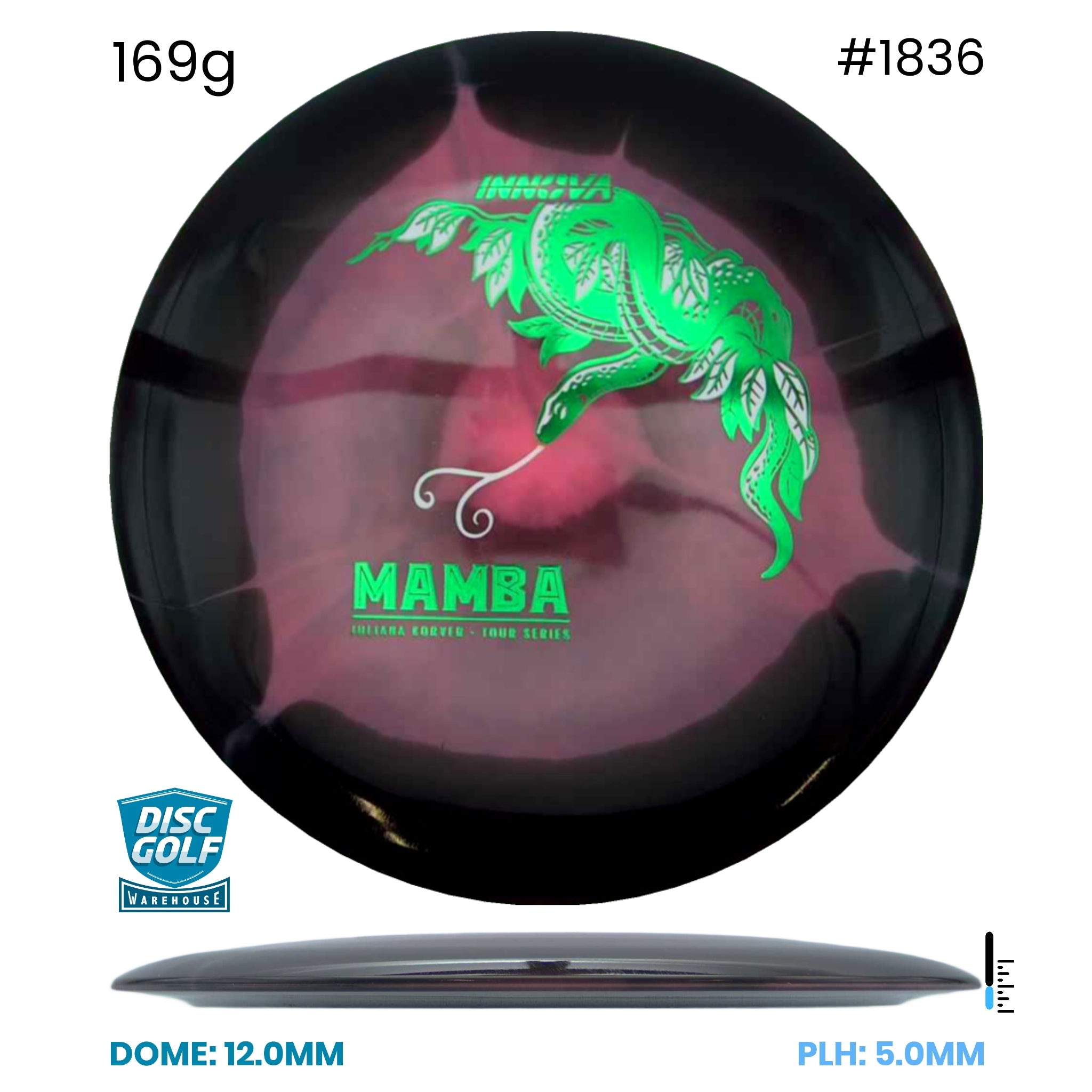 Disc Golf Warehouse Innova Mamba - Proto Glow Halo Star Plastic - Juliana Korver 2026 Tour Series Pink/Blue Metallic, Green Metallic 169g