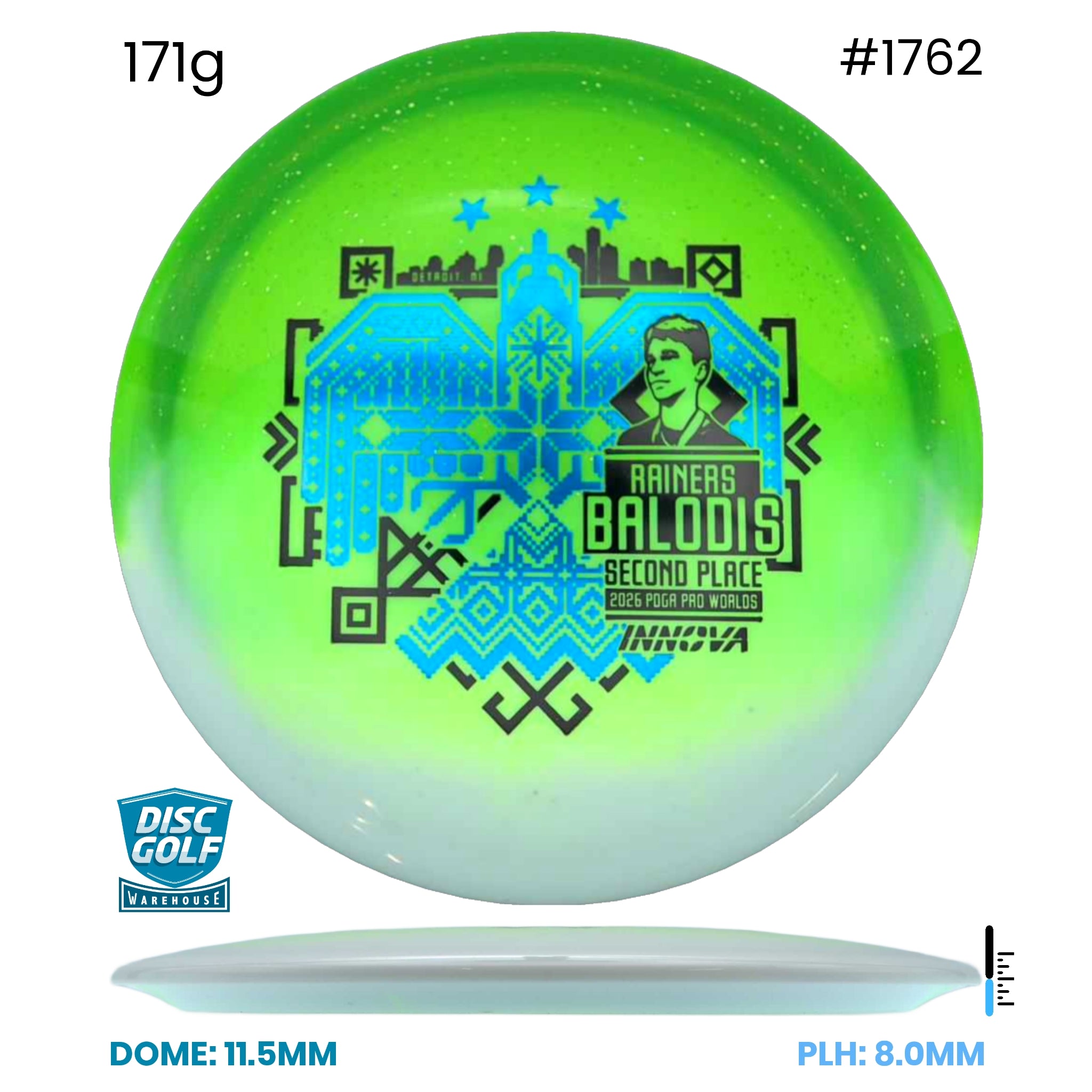 Disc Golf Warehouse Innova Teebird - Duo Plastic - Rainers Balodis Commemorative Edition Green/Black, Blue Metallic 171g