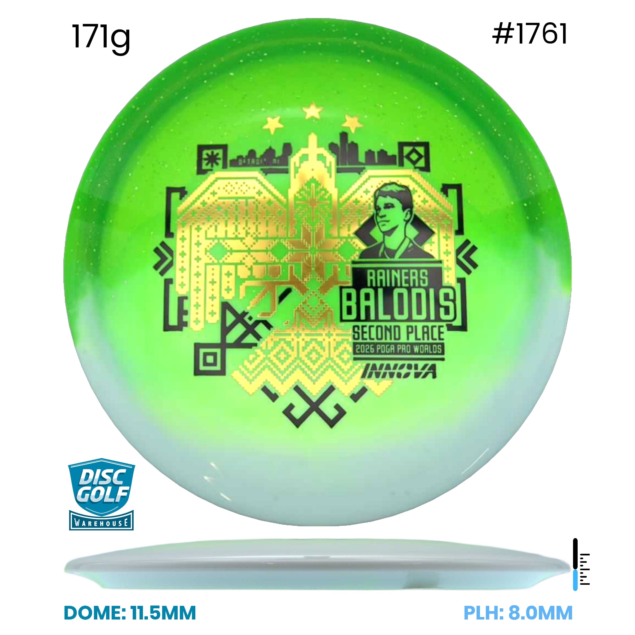 Disc Golf Warehouse Innova Teebird - Duo Plastic - Rainers Balodis Commemorative Edition Green/Gold, Black 171g