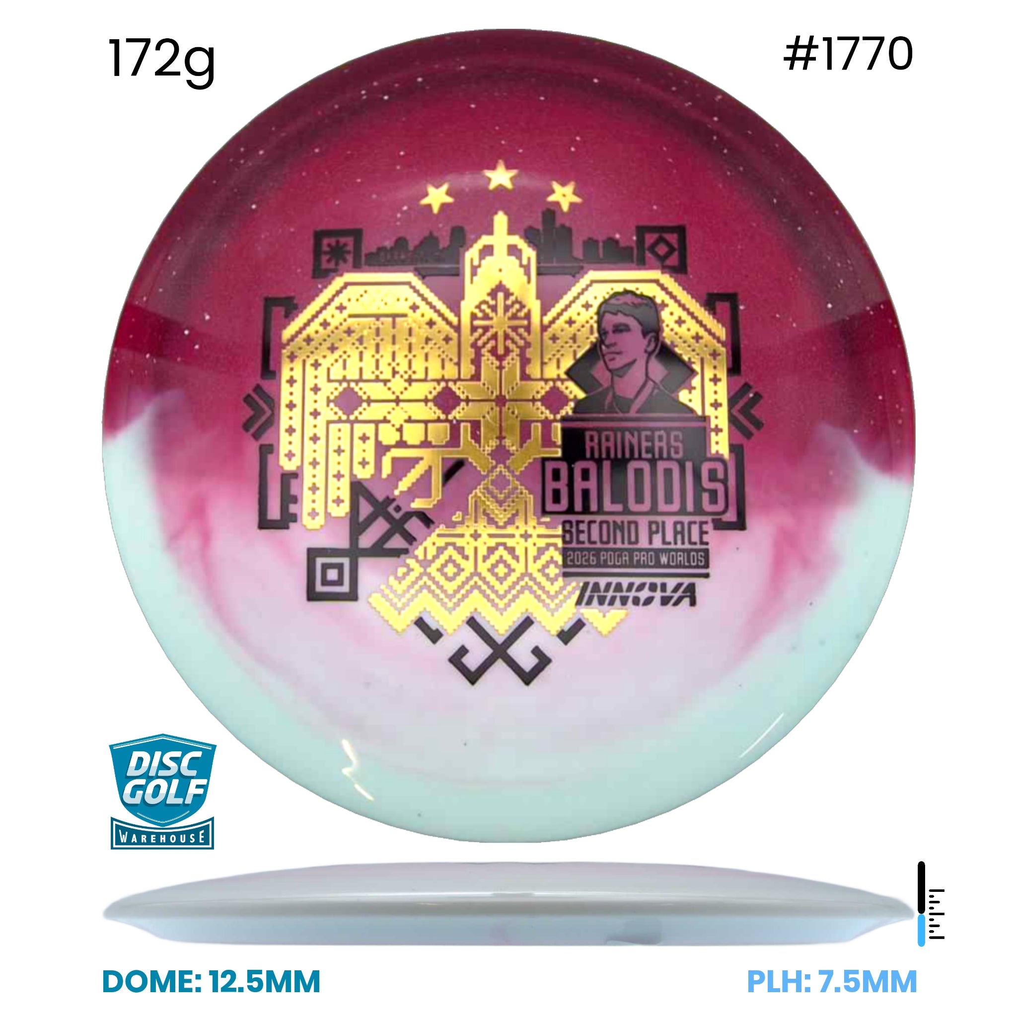 Disc Golf Warehouse Innova Teebird - Duo Plastic - Rainers Balodis Commemorative Edition Red/Gold, Black 172g