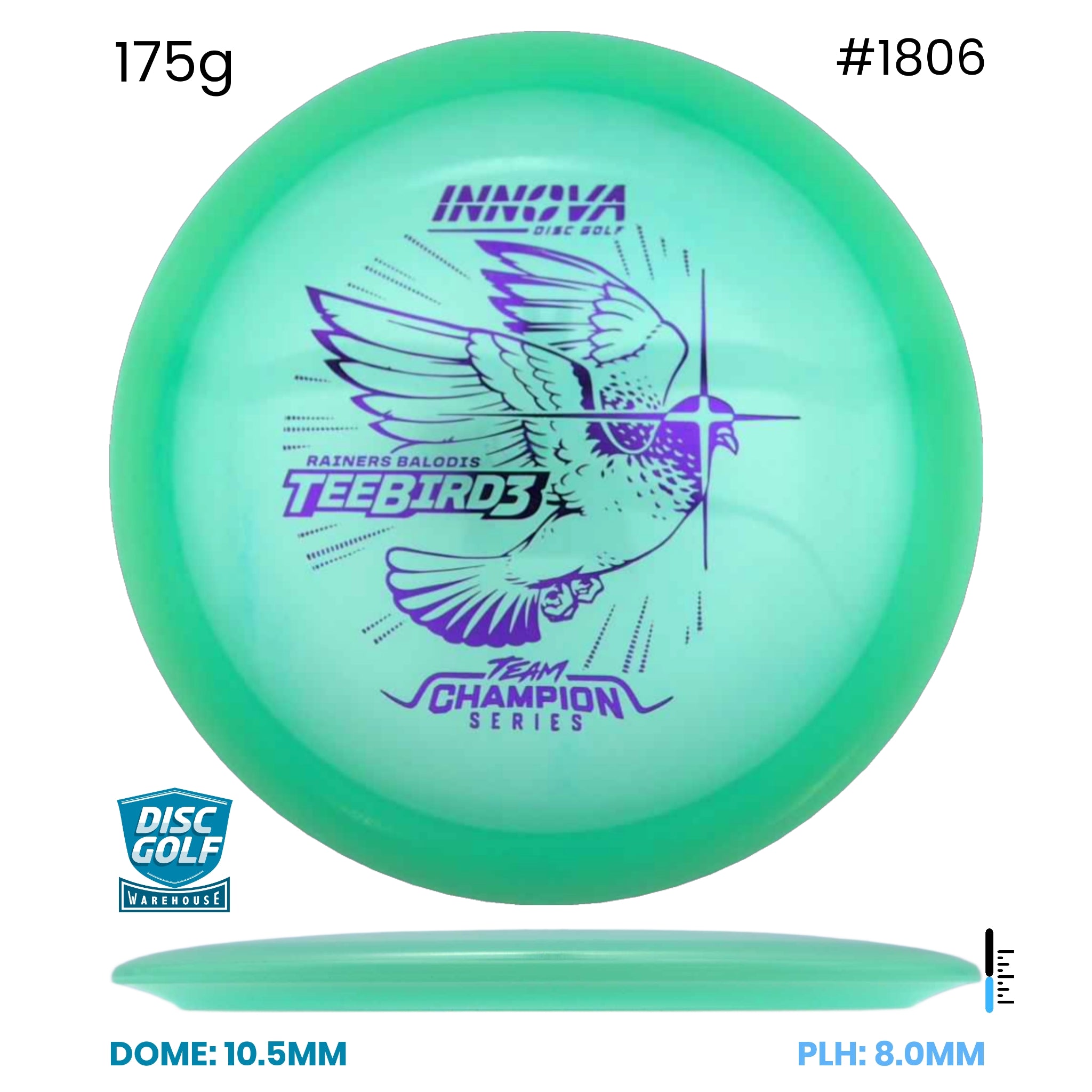 Disc Golf Warehouse Innova Teebird3 - Champion Proto Glow Plastic - Rainers Balodis 2026 Tour Series Blue Glow/Black 175g
