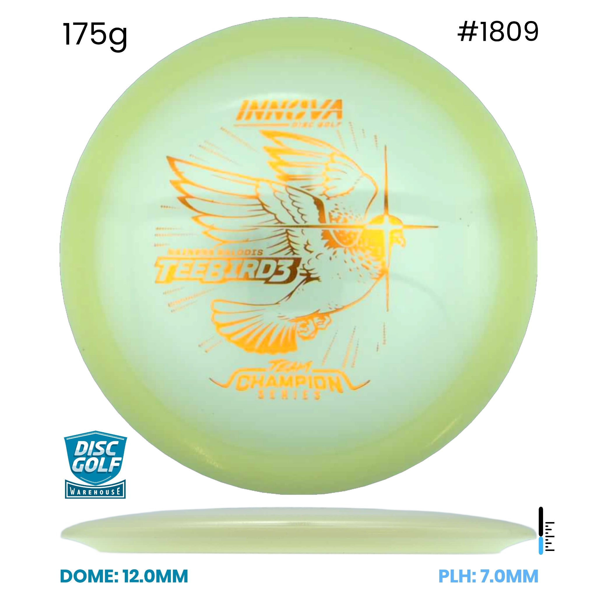 Disc Golf Warehouse Innova Teebird3 - Champion Proto Glow Plastic - Rainers Balodis 2026 Tour Series Glow/Black 175g
