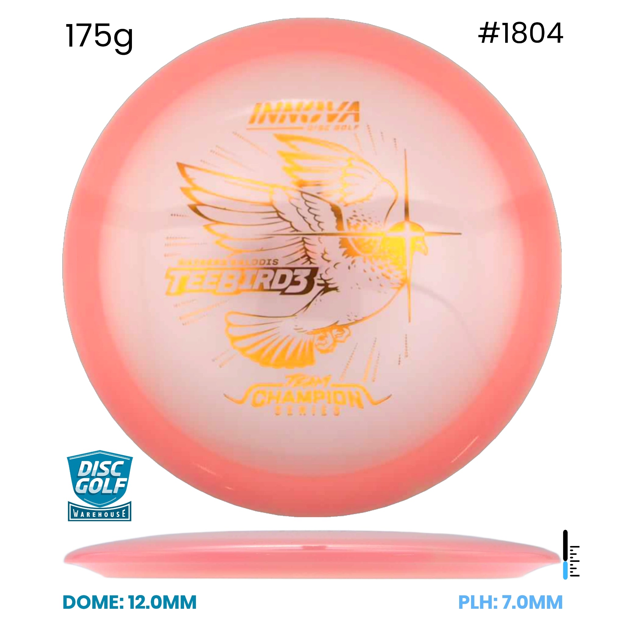 Disc Golf Warehouse Innova Teebird3 - Champion Proto Glow Plastic - Rainers Balodis 2026 Tour Series Pink Glow/Green 175g