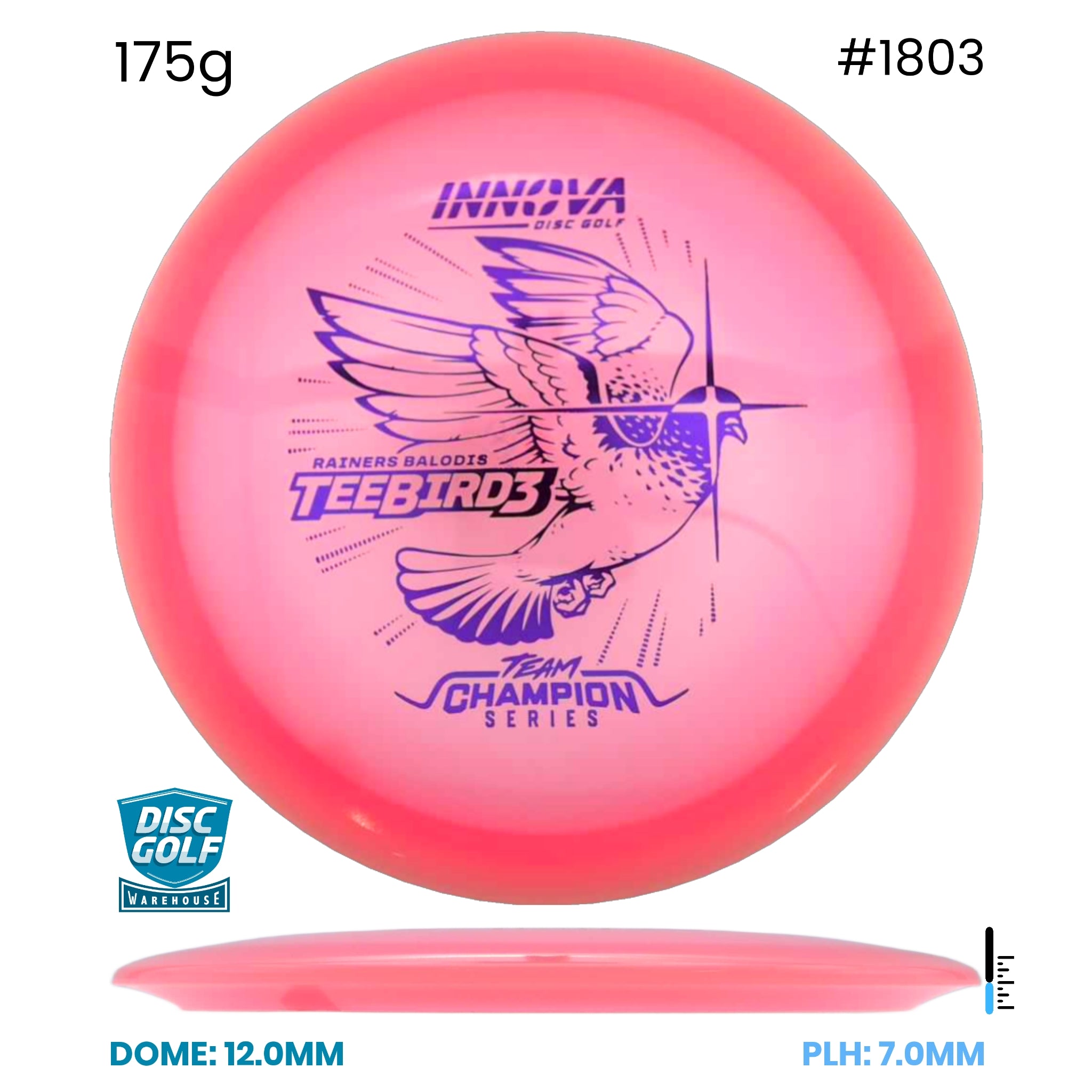 Disc Golf Warehouse Innova Teebird3 - Champion Proto Glow Plastic - Rainers Balodis 2026 Tour Series Pink Glow/Green 175g