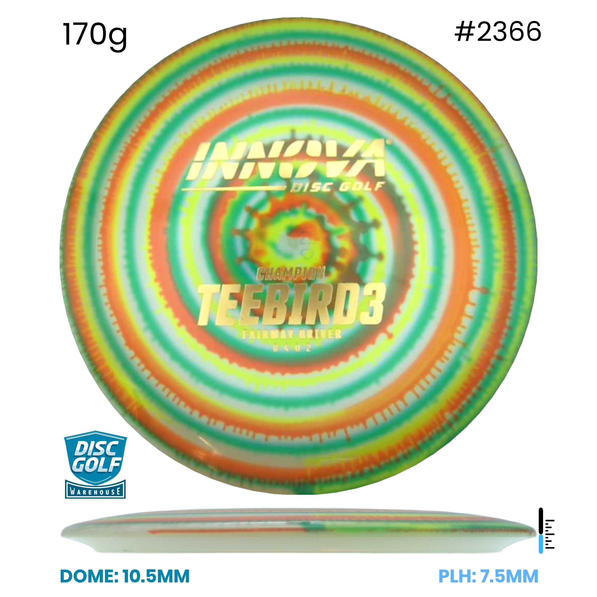 Disc Golf Warehouse Innova Teebird3 - I Dye Champion Plastic Full Colour Dye/Rainbow Holo 170g