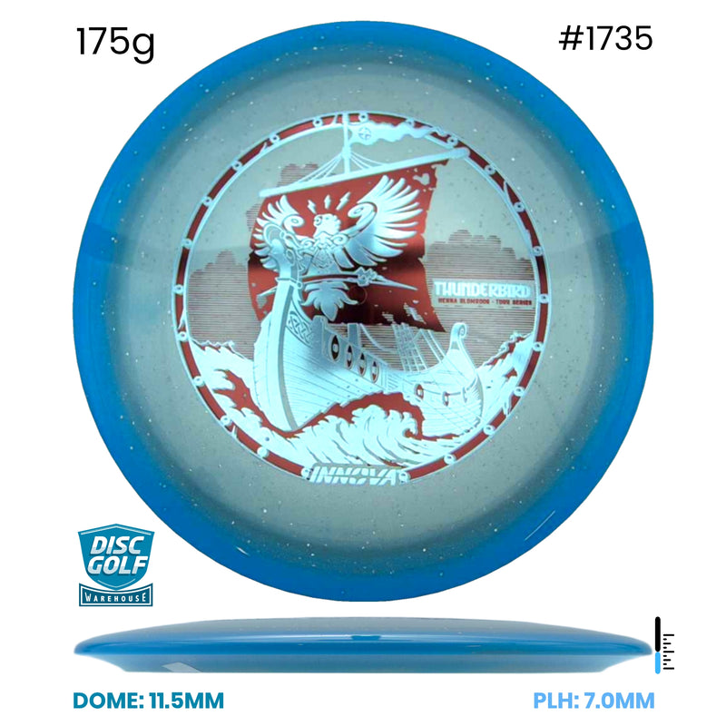 Disc Golf Warehouse Innova Thunderbird - Halo Champion Moondust Plastic - Henna Blomroos 2026 Tour Series Blue/Red Metallic, Silver 175g