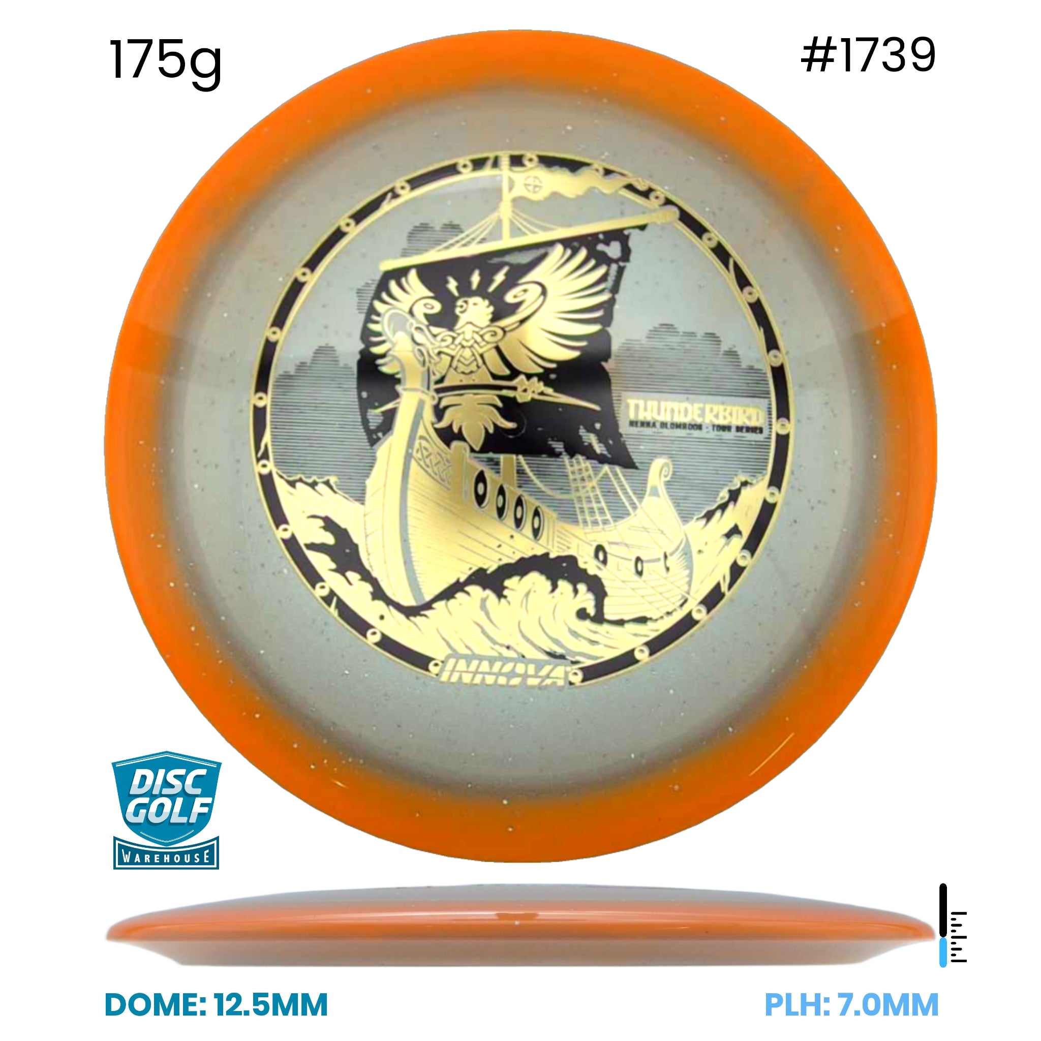 Disc Golf Warehouse Innova Thunderbird - Halo Champion Moondust Plastic - Henna Blomroos 2026 Tour Series Orange/Gold, Black 175g