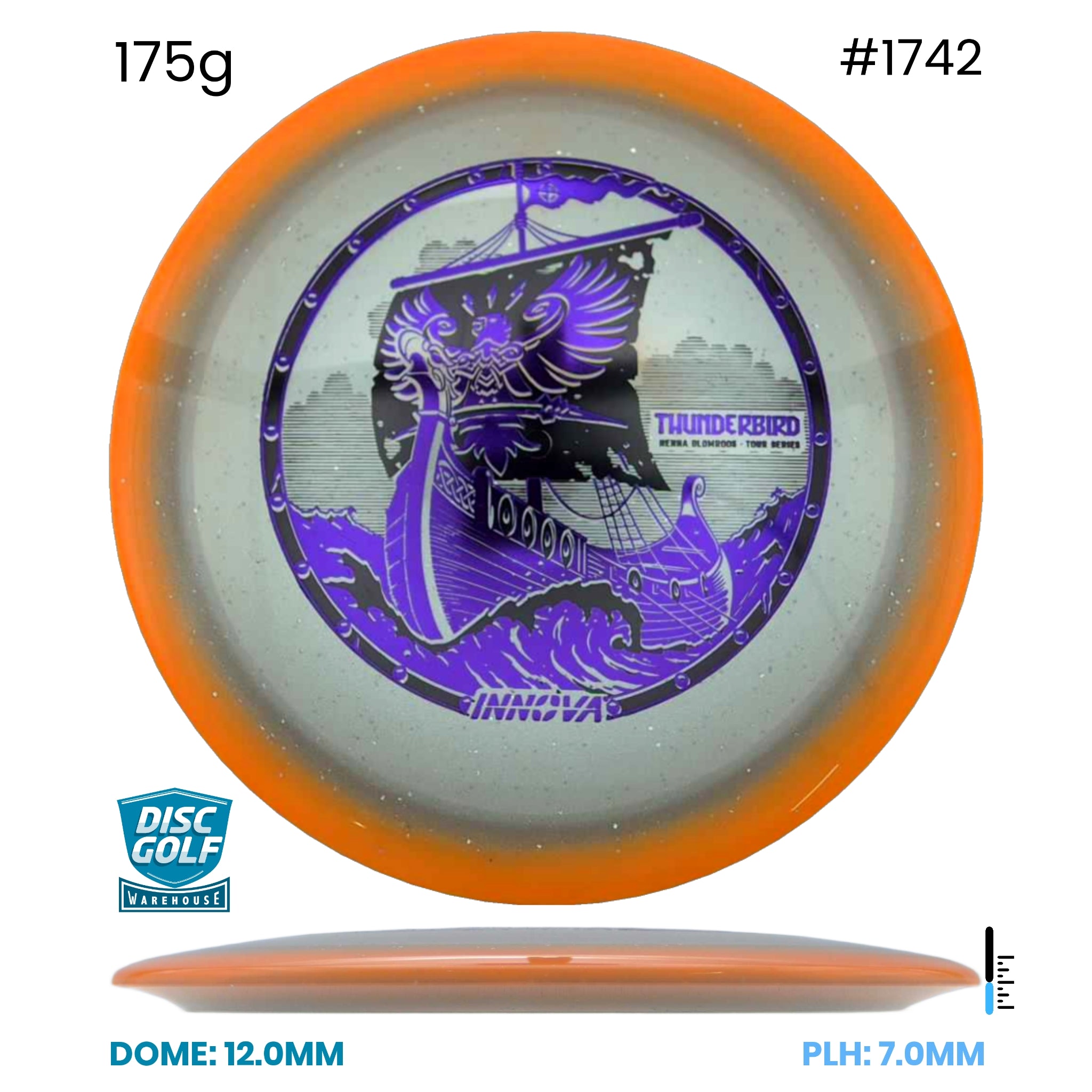 Disc Golf Warehouse Innova Thunderbird - Halo Champion Moondust Plastic - Henna Blomroos 2026 Tour Series Orange/Purple Metallic, Black 175g