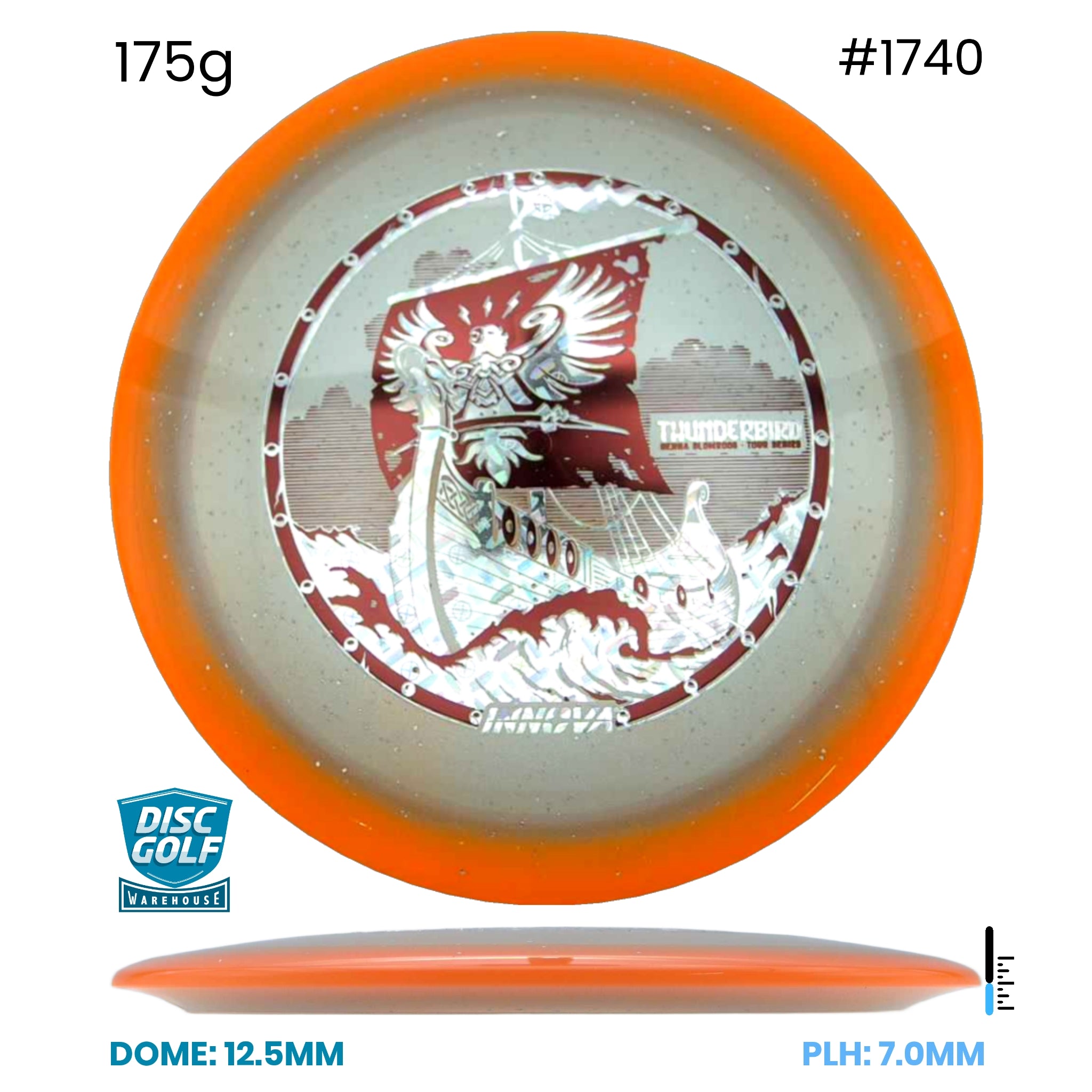 Disc Golf Warehouse Innova Thunderbird - Halo Champion Moondust Plastic - Henna Blomroos 2026 Tour Series Orange/Red Metallic, Silver 175g
