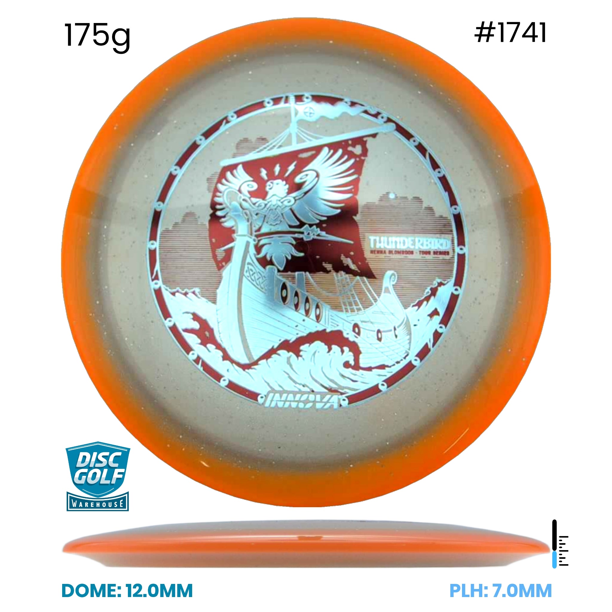 Disc Golf Warehouse Innova Thunderbird - Halo Champion Moondust Plastic - Henna Blomroos 2026 Tour Series Orange/Silver, Red Metallic 175g