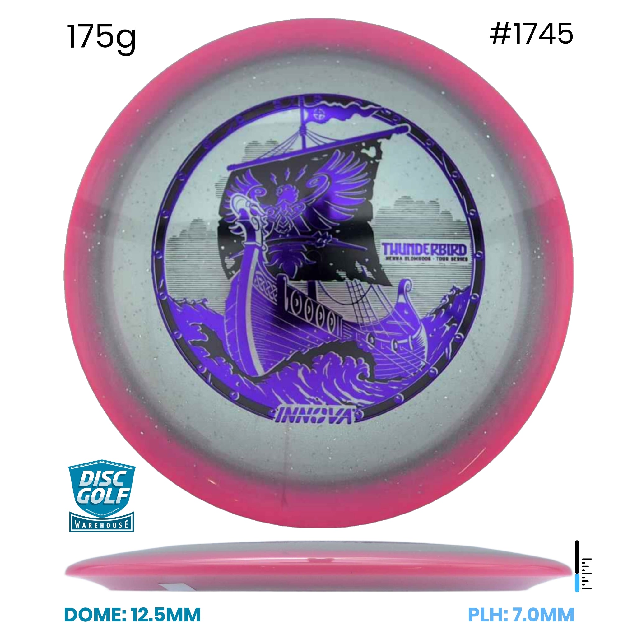 Disc Golf Warehouse Innova Thunderbird - Halo Champion Moondust Plastic - Henna Blomroos 2026 Tour Series Pink/Purple Metallic, Black 175g