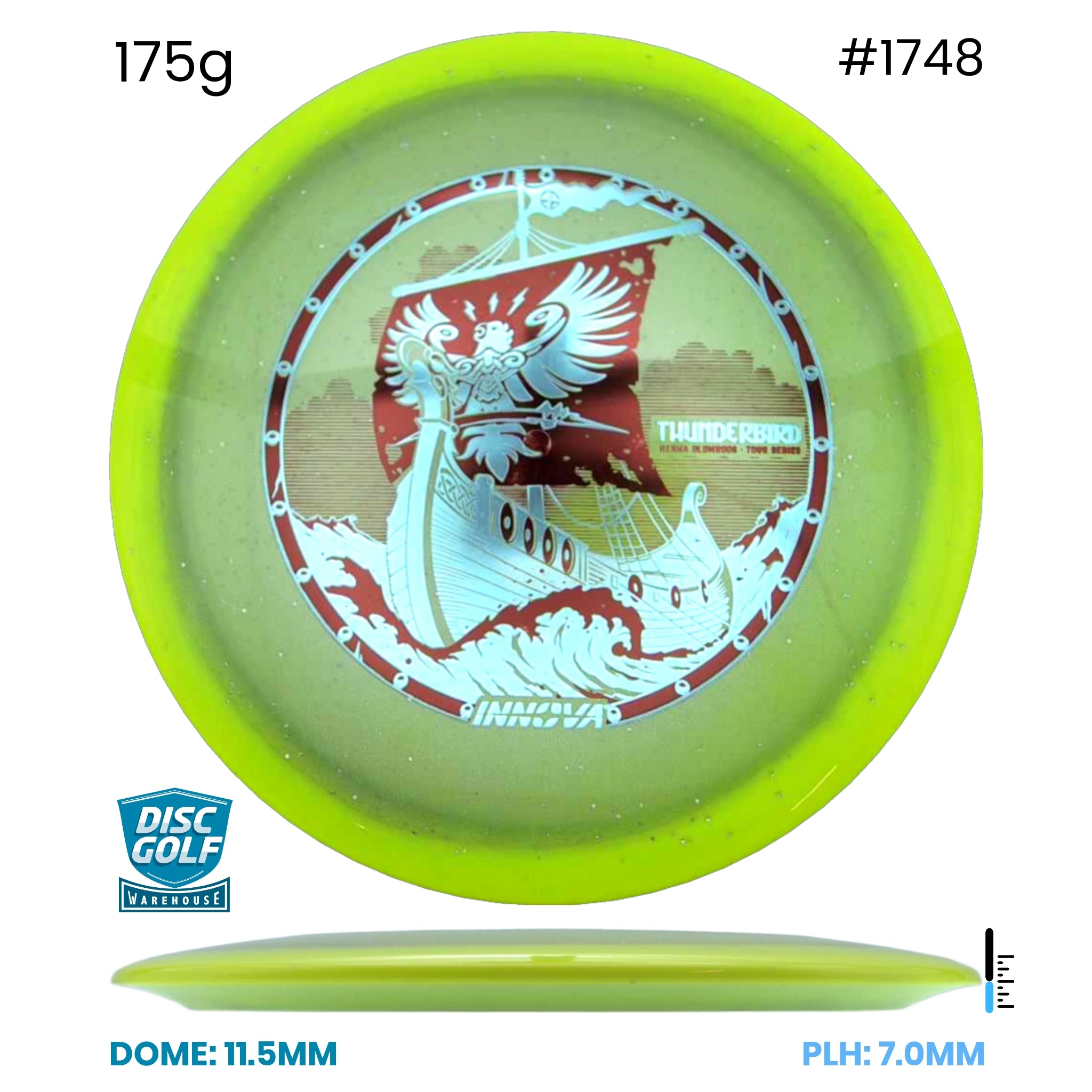 Disc Golf Warehouse Innova Thunderbird - Halo Champion Moondust Plastic - Henna Blomroos 2026 Tour Series Yellow/Red Metallic, Silver 175g