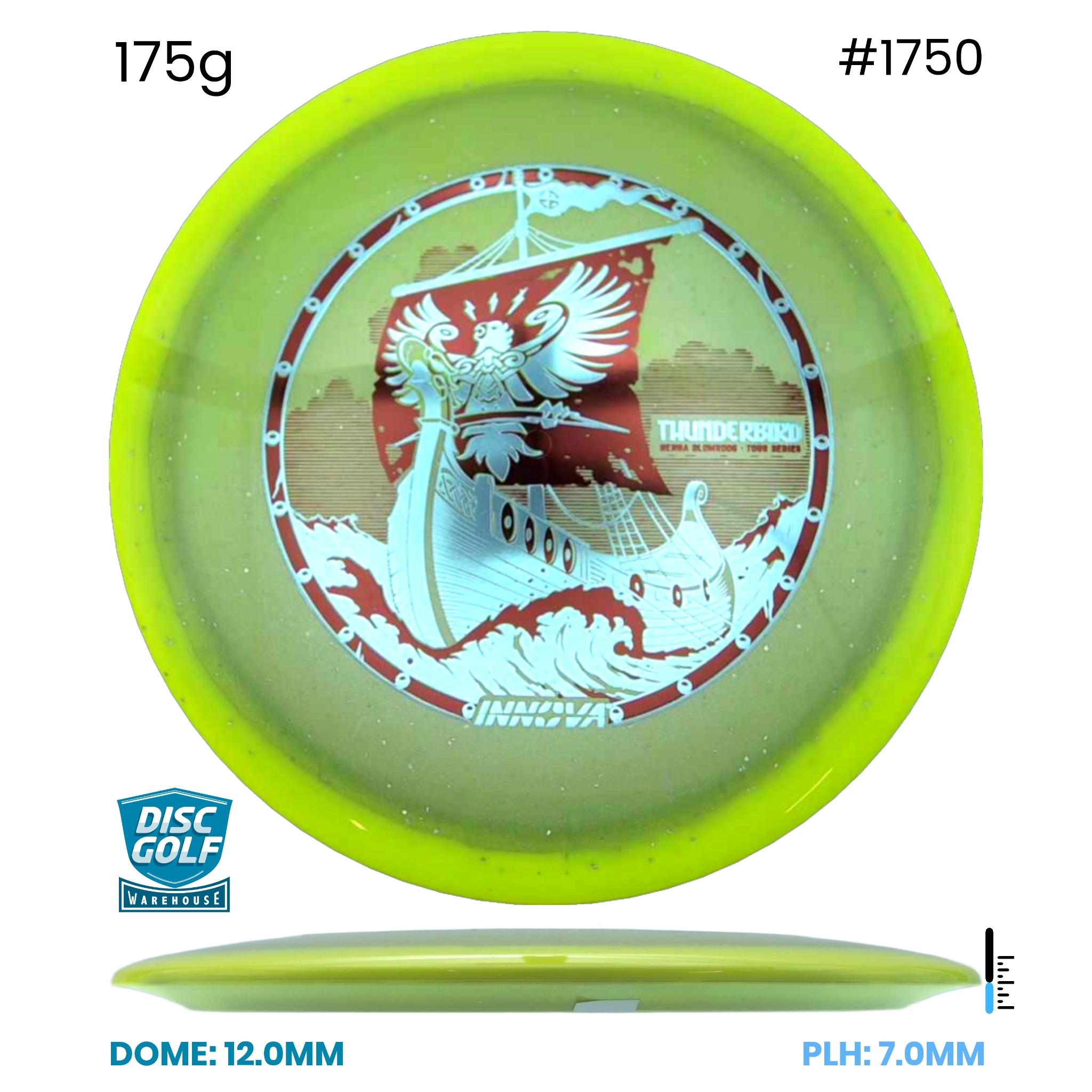 Disc Golf Warehouse Innova Thunderbird - Halo Champion Moondust Plastic - Henna Blomroos 2026 Tour Series Yellow/Red Metallic, White 175g