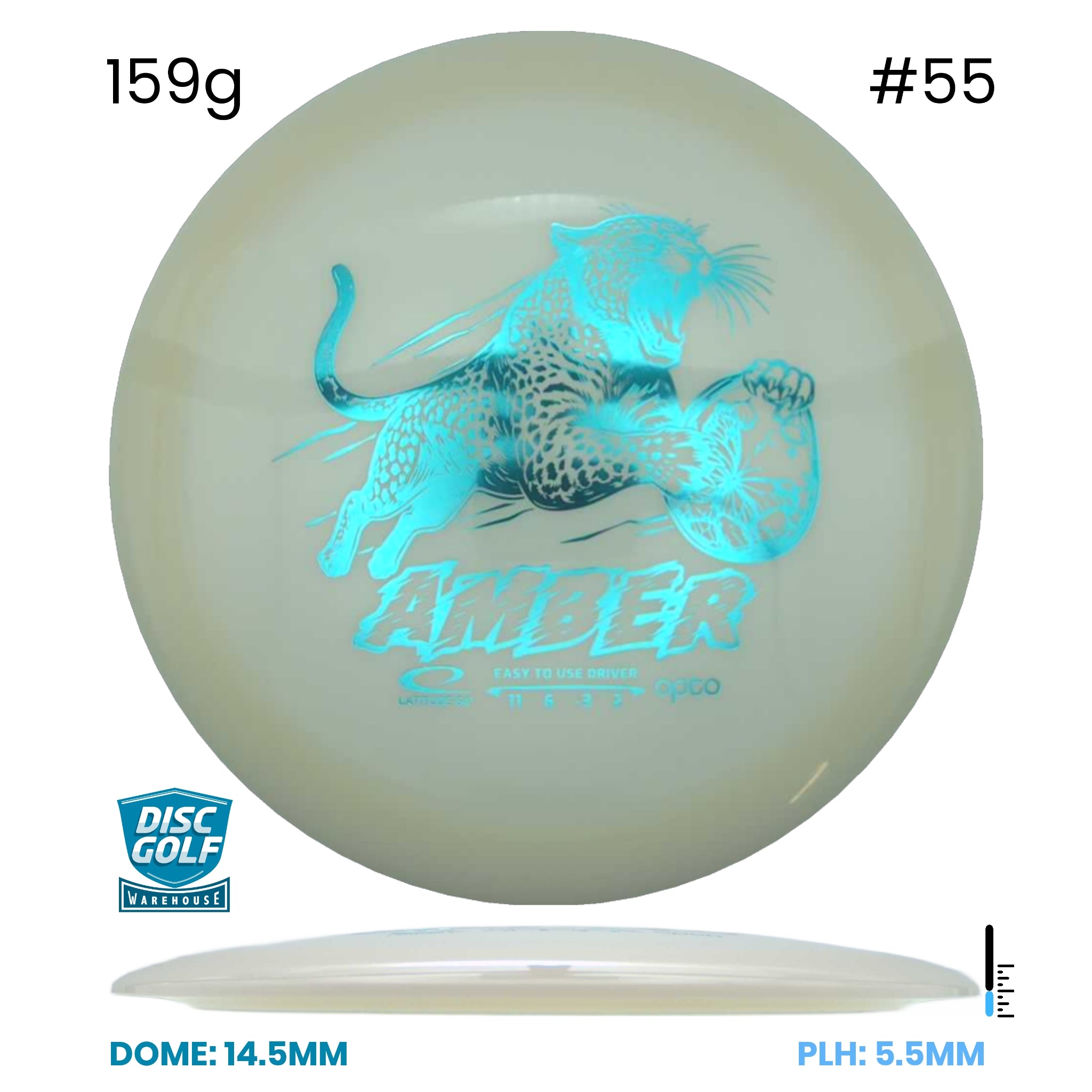 Disc Golf Warehouse Latitude 64 Amber - Opto Plastic White/Blue Stamp/Blue Metallic 159g