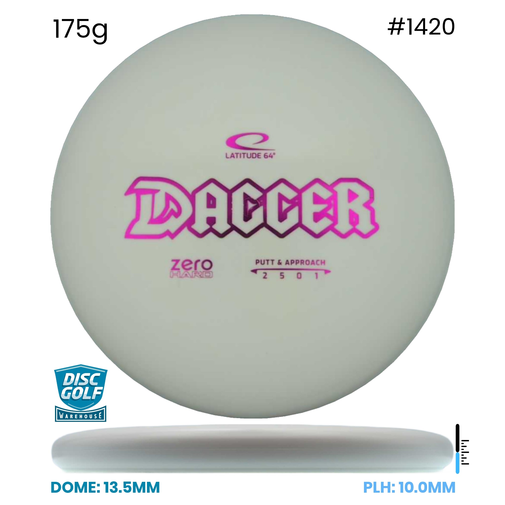 Disc Golf Warehouse Latitude 64 Dagger - Zero Hard Plastic White/Purple Metallic 175g