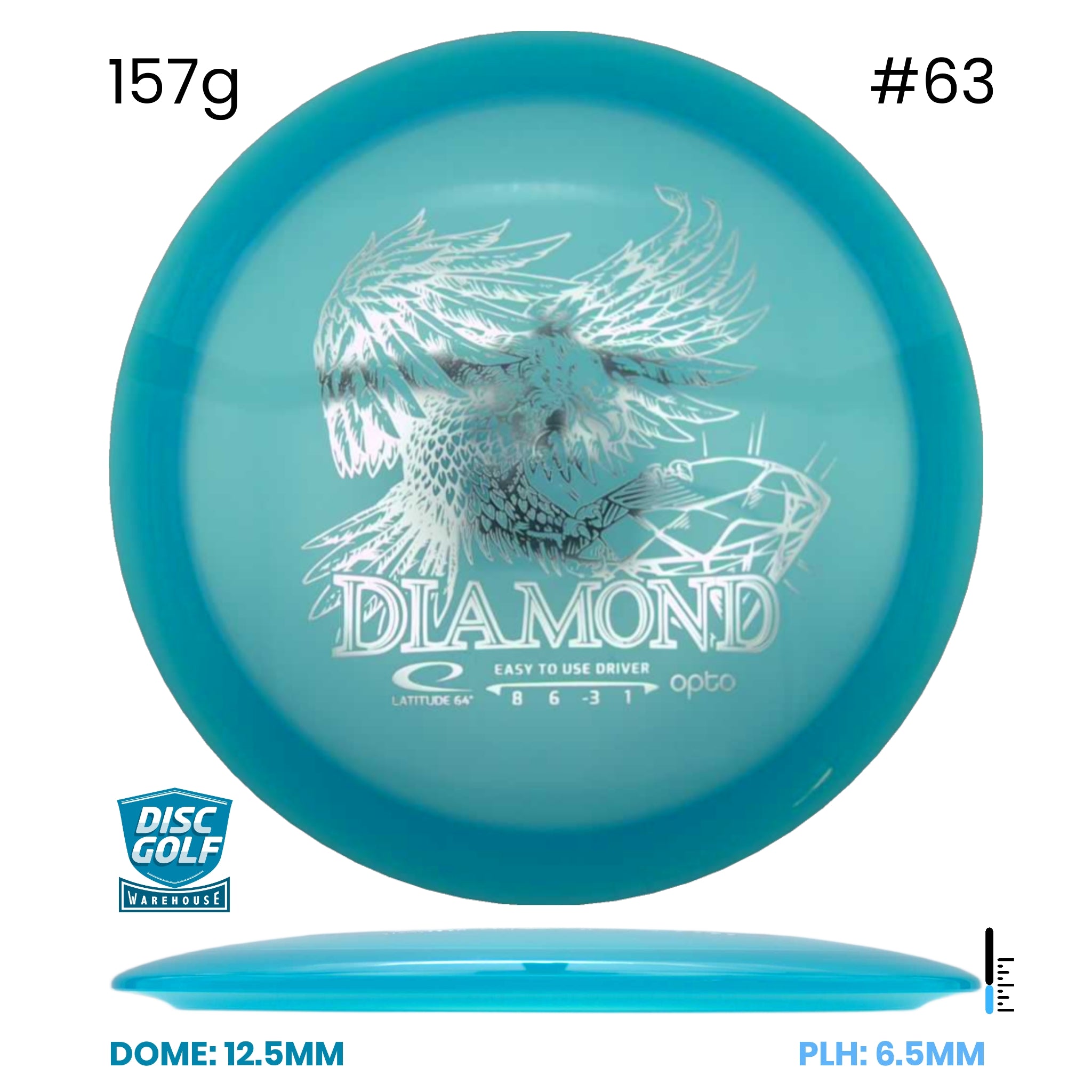 Disc Golf Warehouse Latitude 64 Diamond - Opto Plastic Turquoise/Silver 157g
