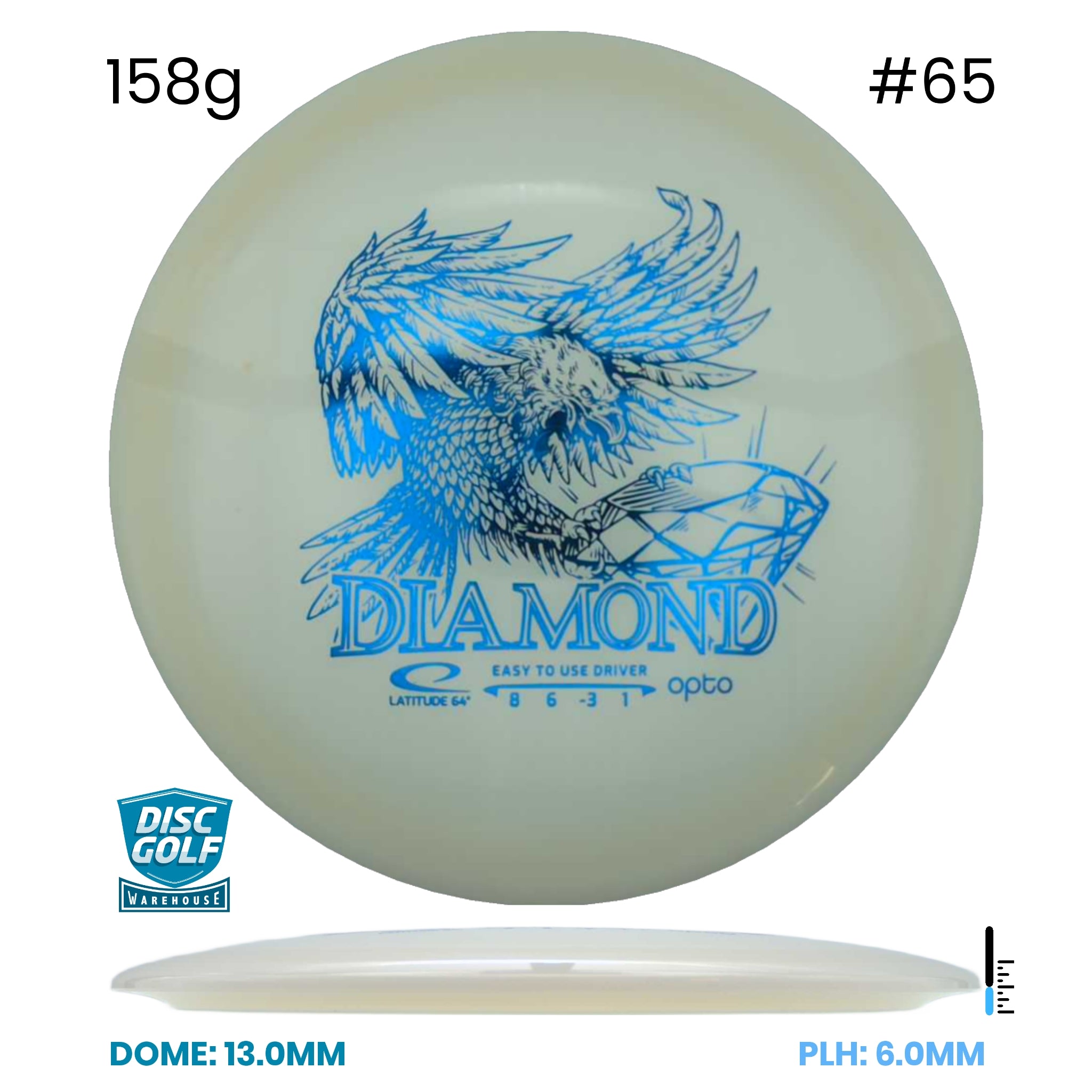 Disc Golf Warehouse Latitude 64 Diamond - Opto Plastic White/Blue Metallic 158g