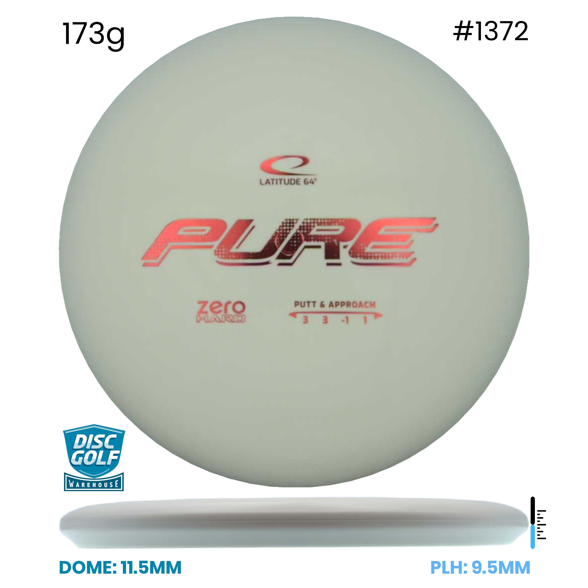 Disc Golf Warehouse Latitude 64 Pure - Zero Hard White/Red Metallic 173g