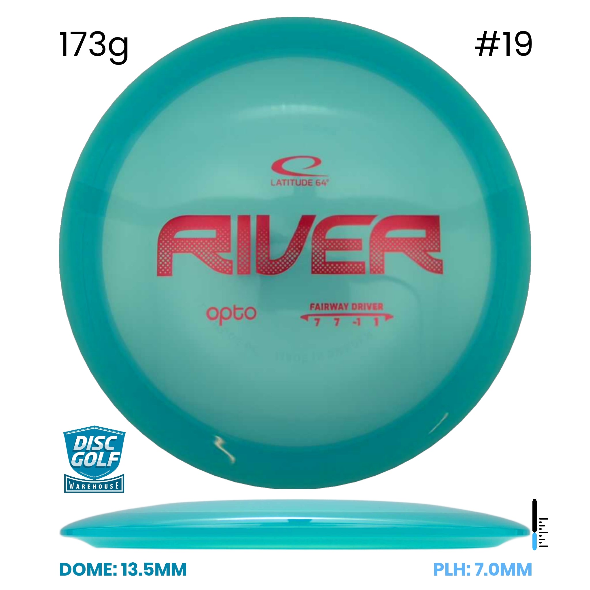 Disc Golf Warehouse Latitude 64 River - Opto Plastic Turquoise/Red Metallic 173g