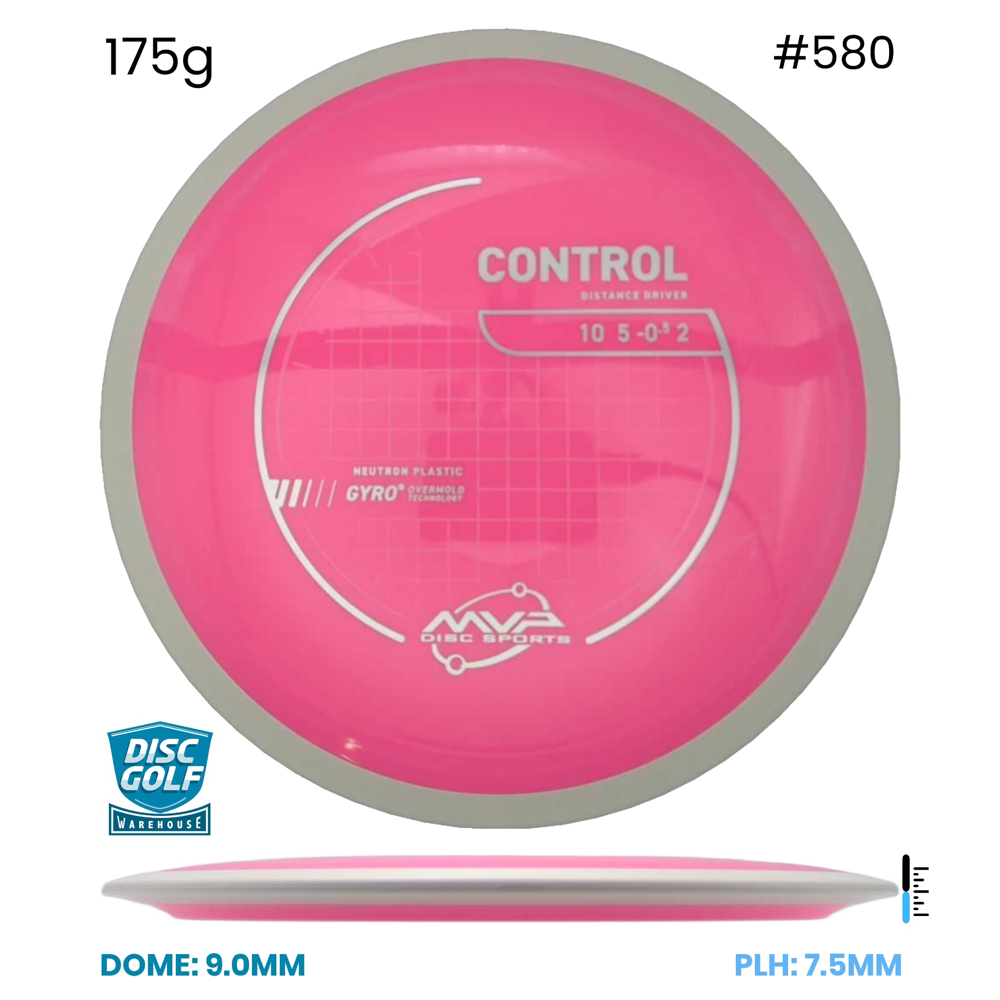 Disc Golf Warehouse MVP Control - Neutron Plastic Pink/White 175g
