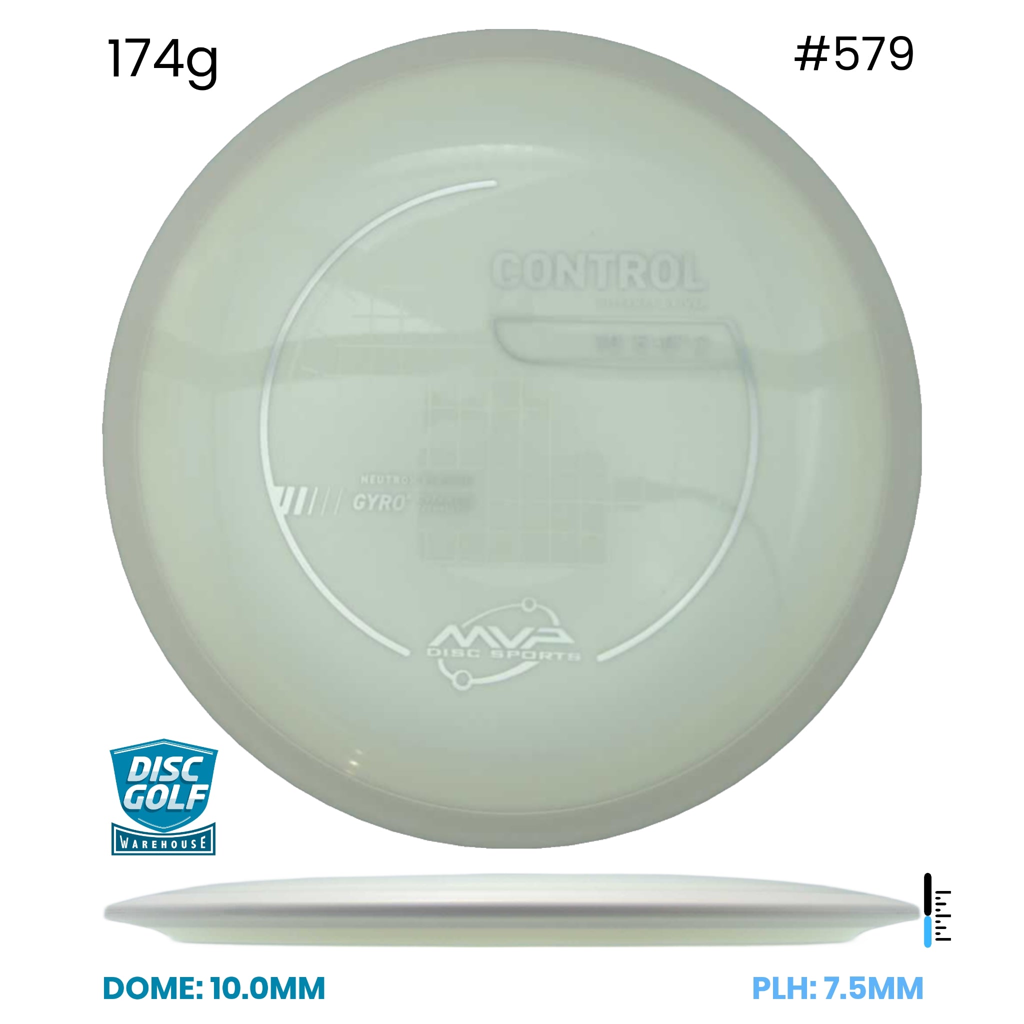 Disc Golf Warehouse MVP Control - Neutron Plastic White/Silver 174g
