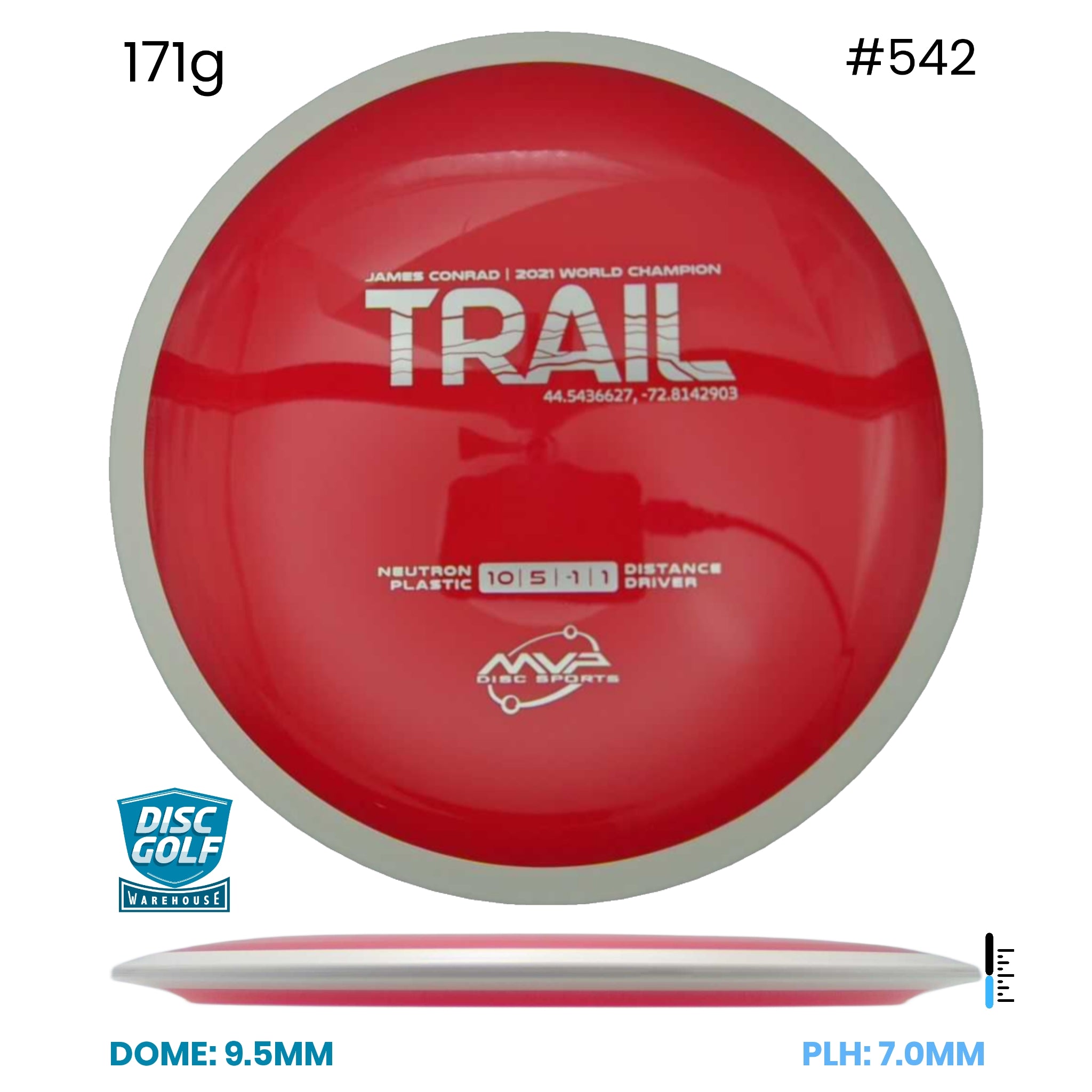 Disc Golf Warehouse MVP Trail - Neutron Plastic Red/Silver 171g